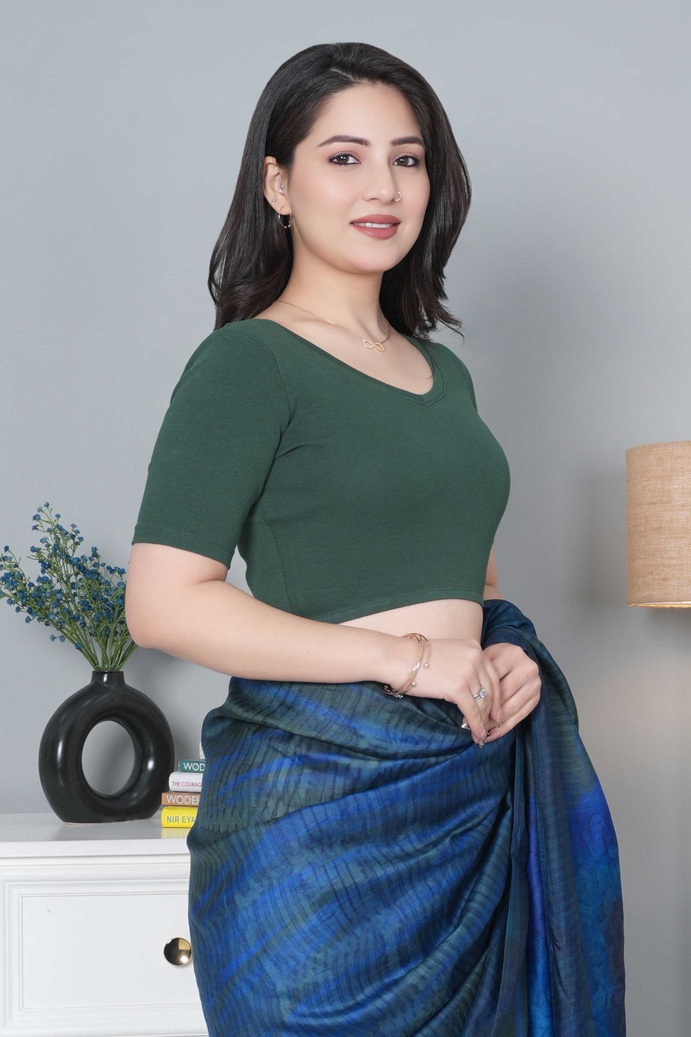 Bottle Green Rib Blouse [ 100% USA HQ Cotton, 280 GSM non transparent fabric ] - Rib blouse