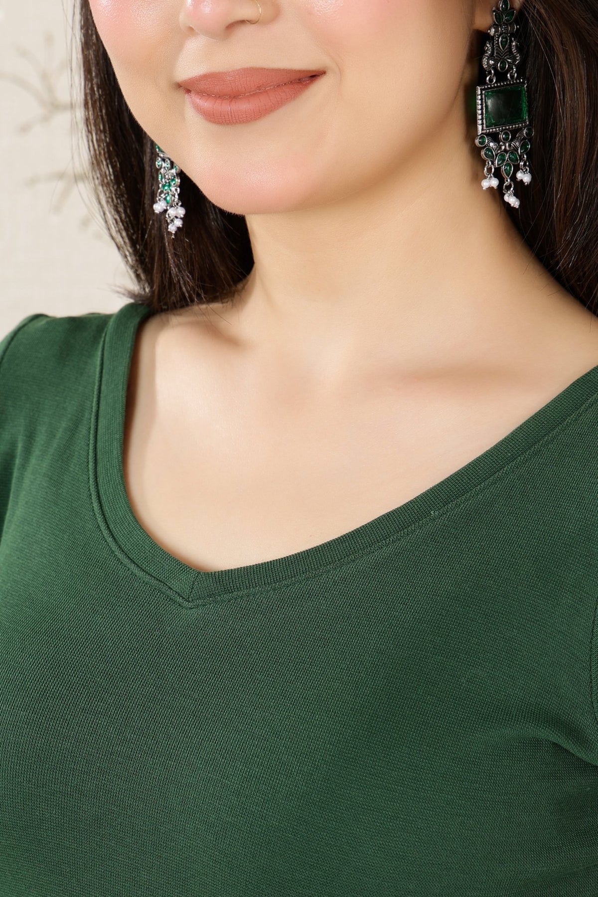 Bottle Green Rib Blouse [ 100% USA HQ Cotton, 280 GSM non transparent fabric ] -Rib blouse