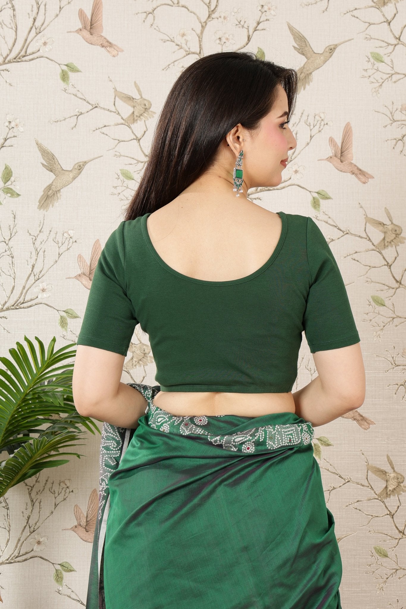 Bottle Green Rib Blouse [ 100% USA HQ Cotton, 280 GSM non transparent fabric ] -Rib blouse
