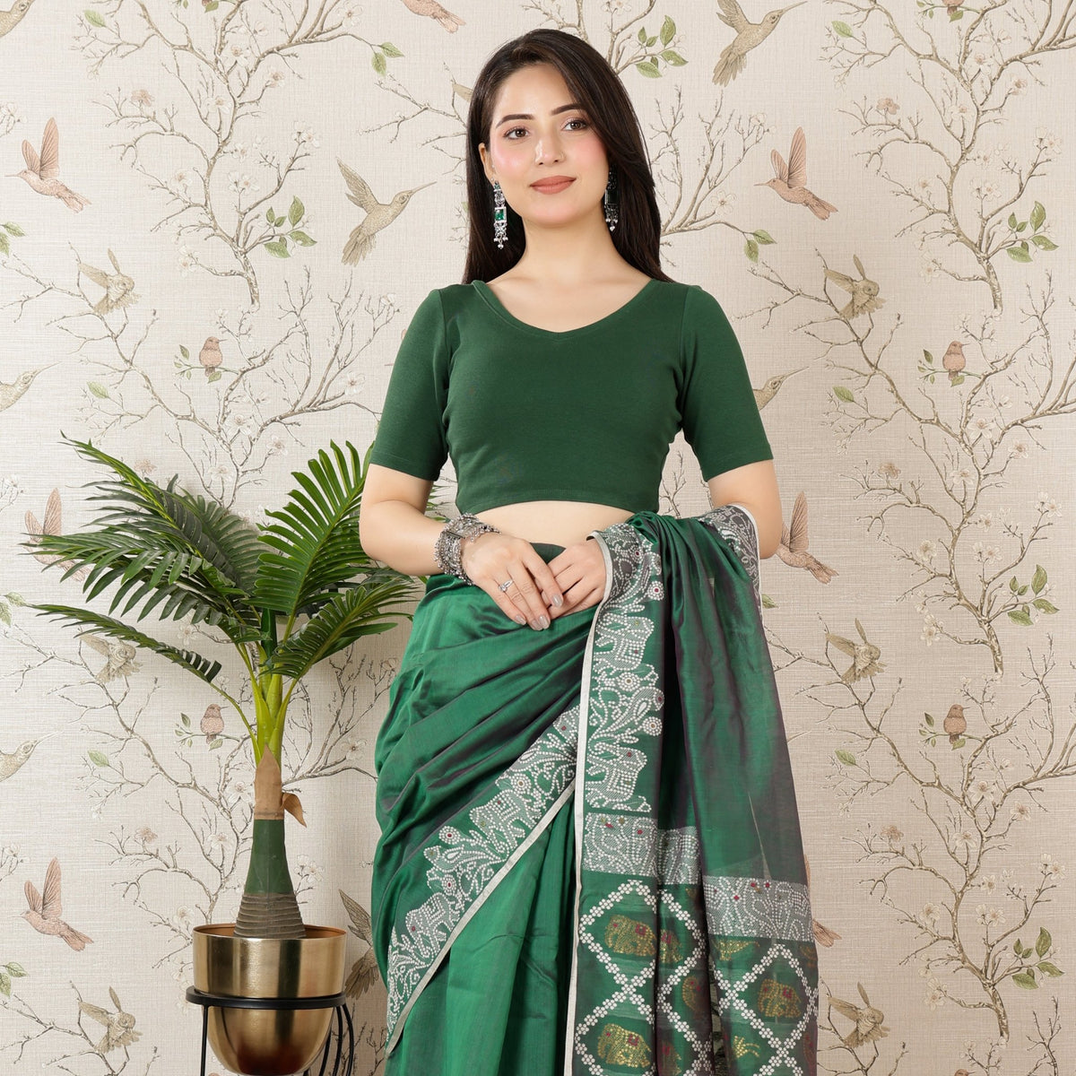 Bottle Green Rib Blouse [ 100% USA HQ Cotton, 280 GSM non transparent fabric ] -Rib blouse