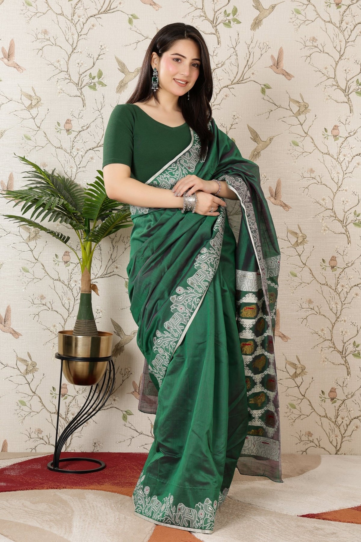 Bottle Green Rib Blouse [ 100% USA HQ Cotton, 280 GSM non transparent fabric ] -Rib blouse