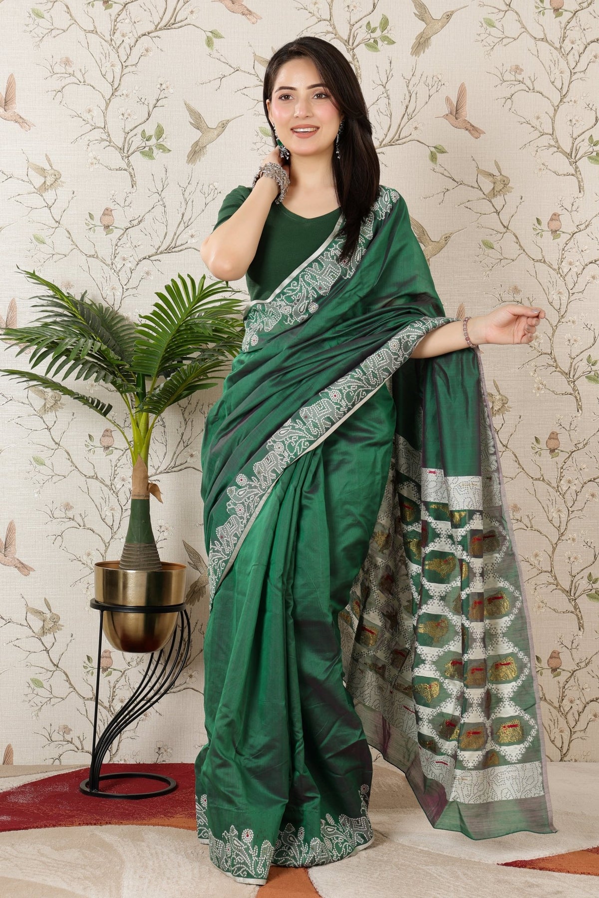 Bottle Green Rib Blouse [ 100% USA HQ Cotton, 280 GSM non transparent fabric ] -Rib blouse