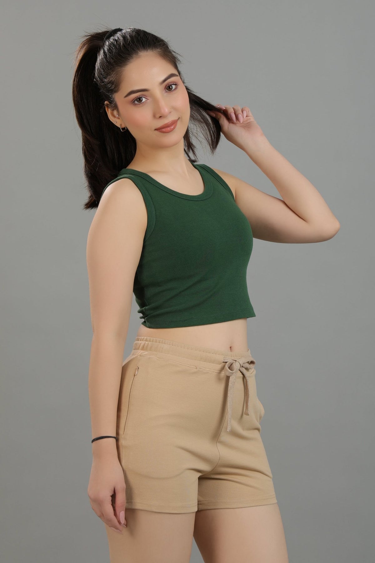 Bottle Green Rib Crop Vest [ 100% USA HQ Cotton, 280 GSM non transparent fabric ] -Rib crop vest