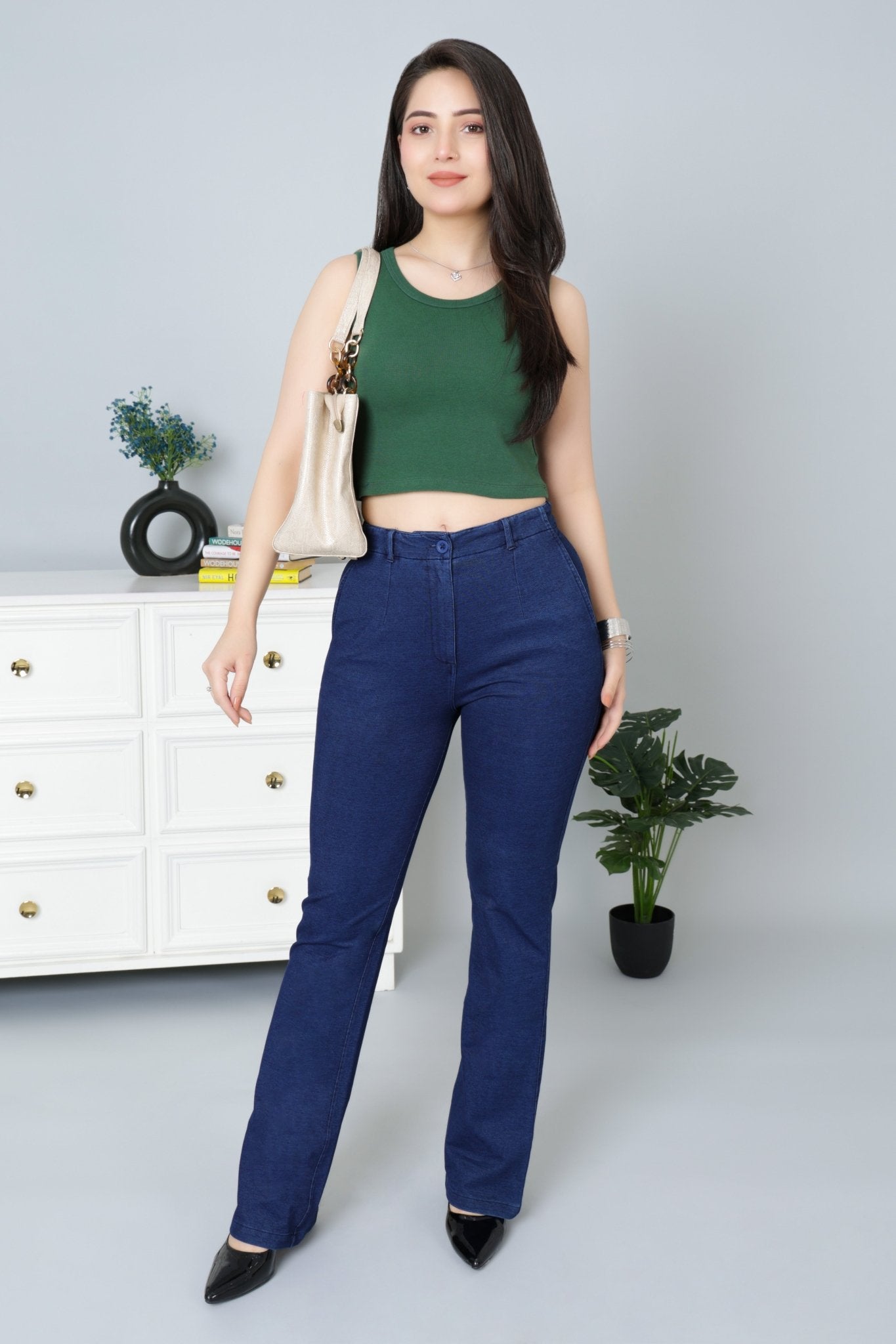 Bottle Green Rib Crop Vest [ 100% USA HQ Cotton, 280 GSM non transparent fabric ] - Rib crop vest
