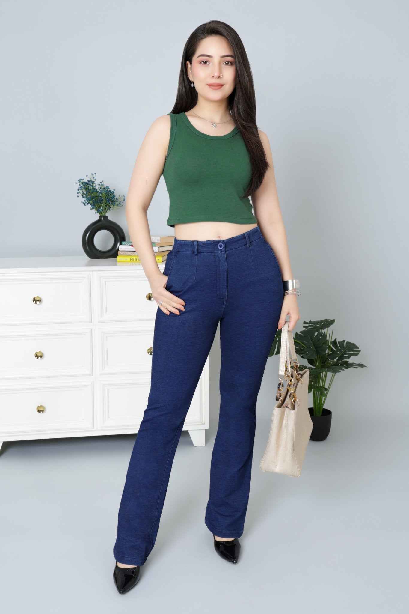 Bottle Green Rib Crop Vest [ 100% USA HQ Cotton, 280 GSM non transparent fabric ] - Rib crop vest