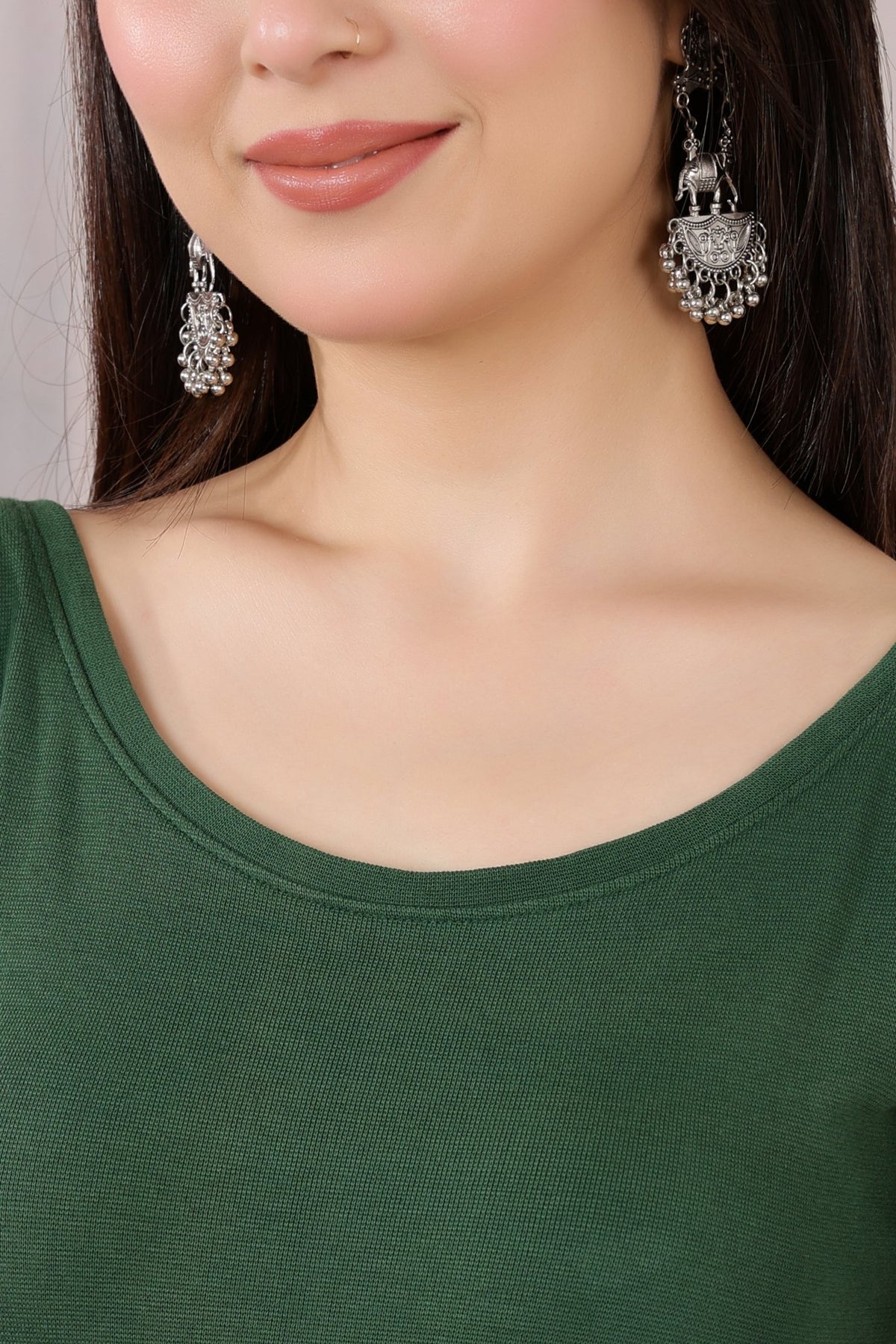 Bottle Green Rib Roundneck Half Sleeve Blouse [ 100% USA HQ Cotton, 280 GSM non transparent fabric ] -Rib blouse