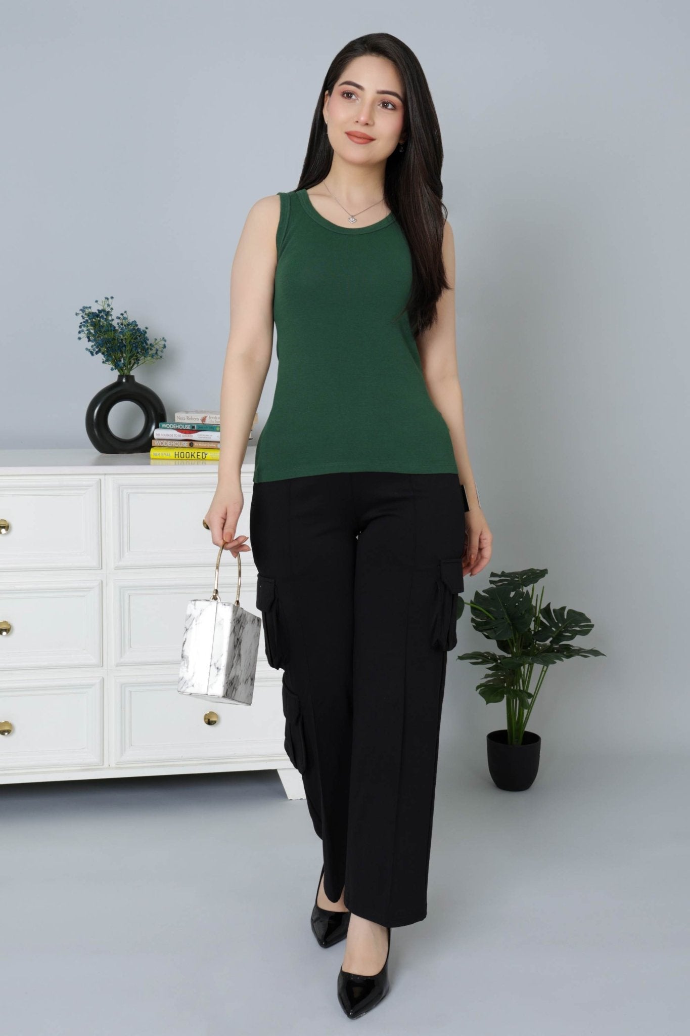 Bottle Green Rib Top [ 280 GSM non transparent fabric ] - Rib top