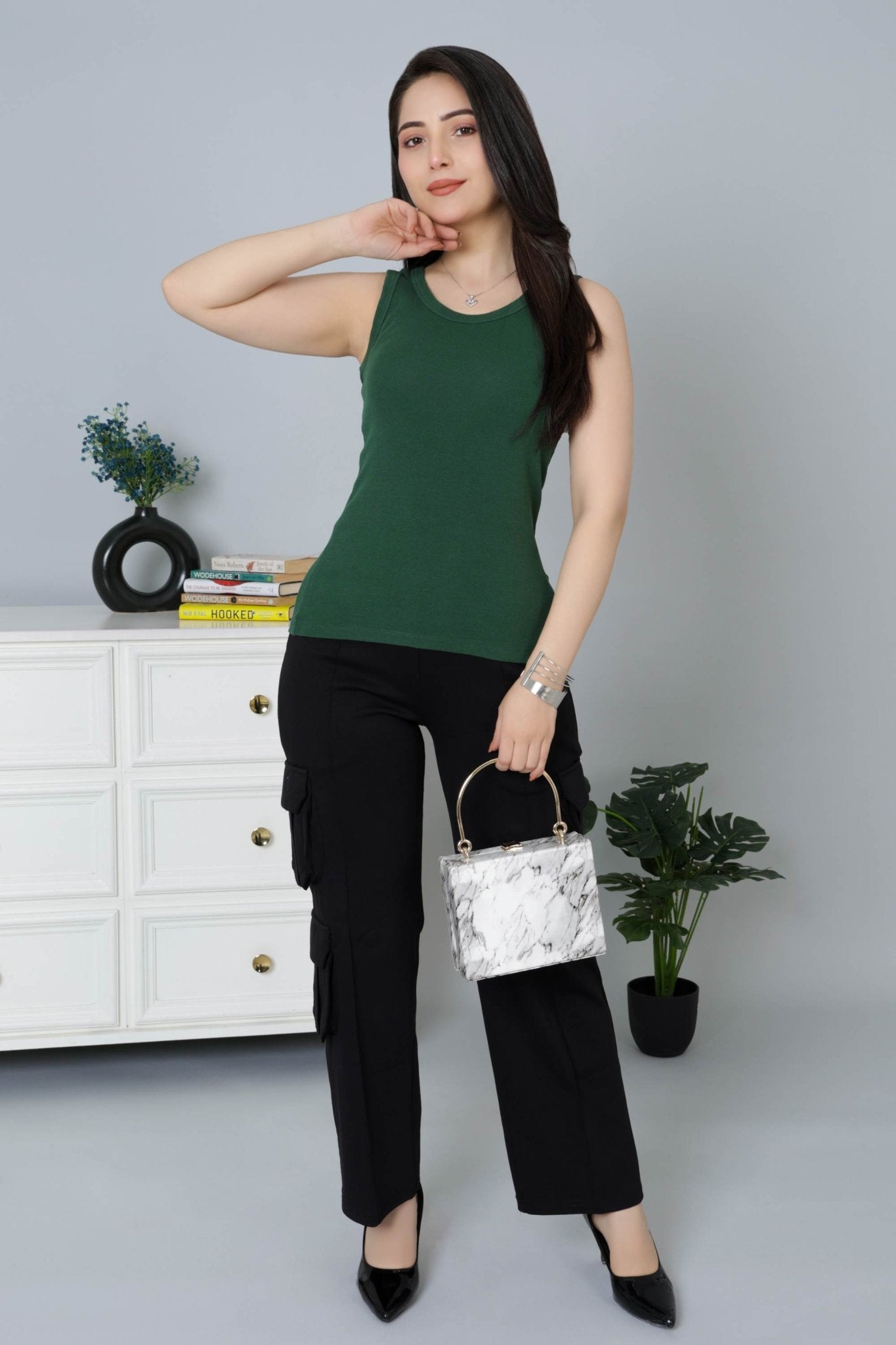 Bottle Green Rib Top [ 280 GSM non transparent fabric ] - Rib top