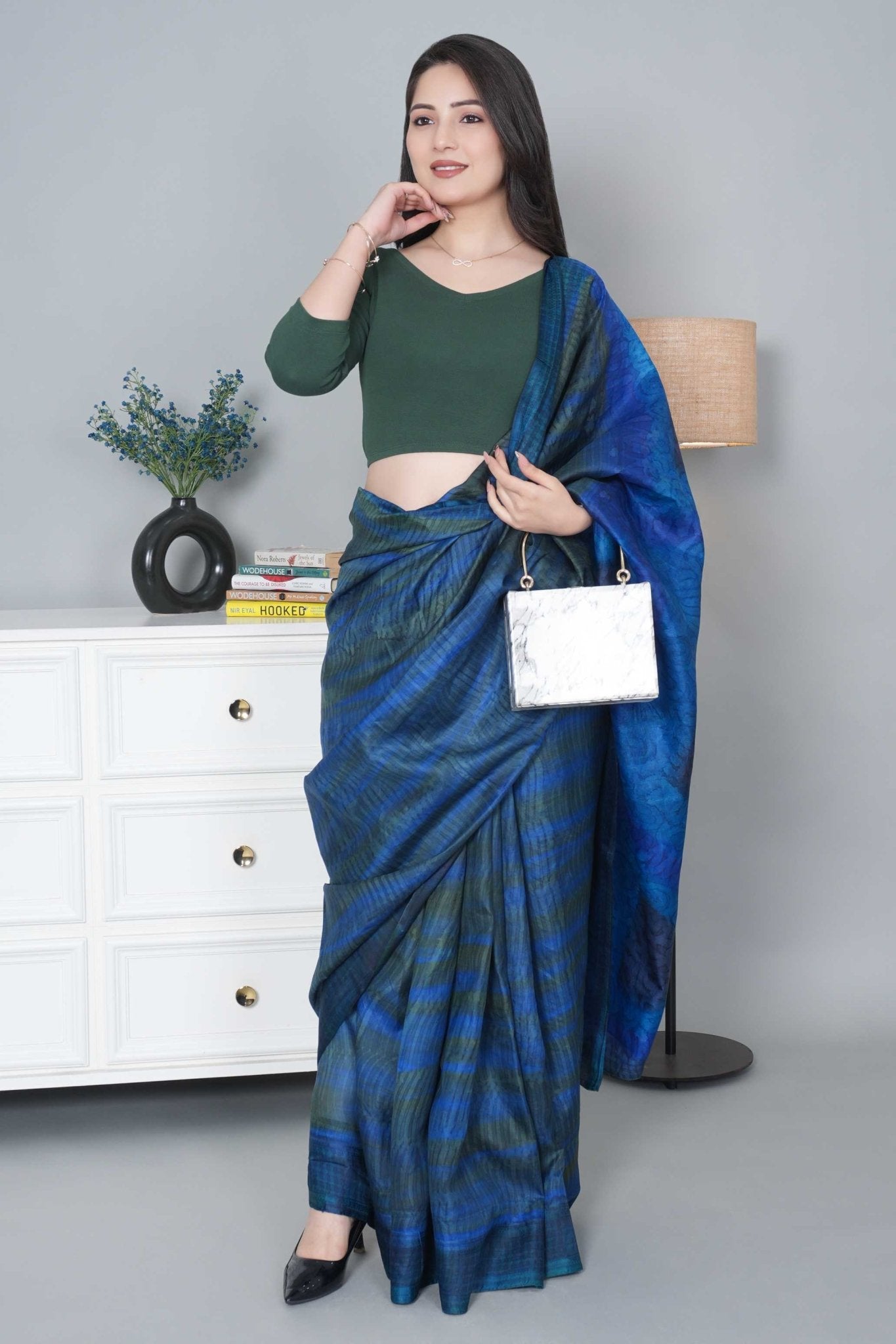 Bottle Green Rib V Neck 3/4 Sleeve Blouse [ 100% USA HQ Cotton, 280 GSM non transparent fabric ] - Rib blouse