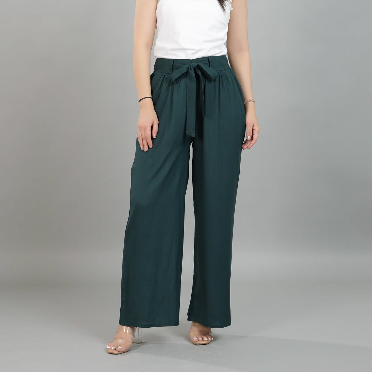 Bottle green wide leg pant [ 100% Rayon, Liva Certified ] -Wide leg pant