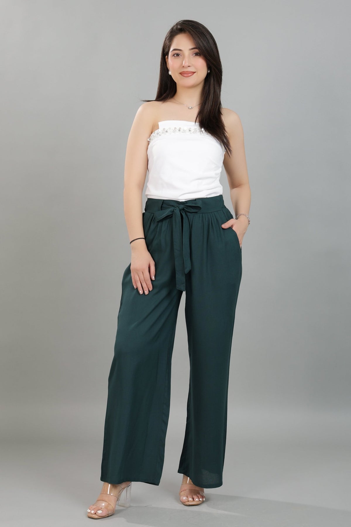 Bottle green wide leg pant [ 100% Rayon, Liva Certified ] -Wide leg pant