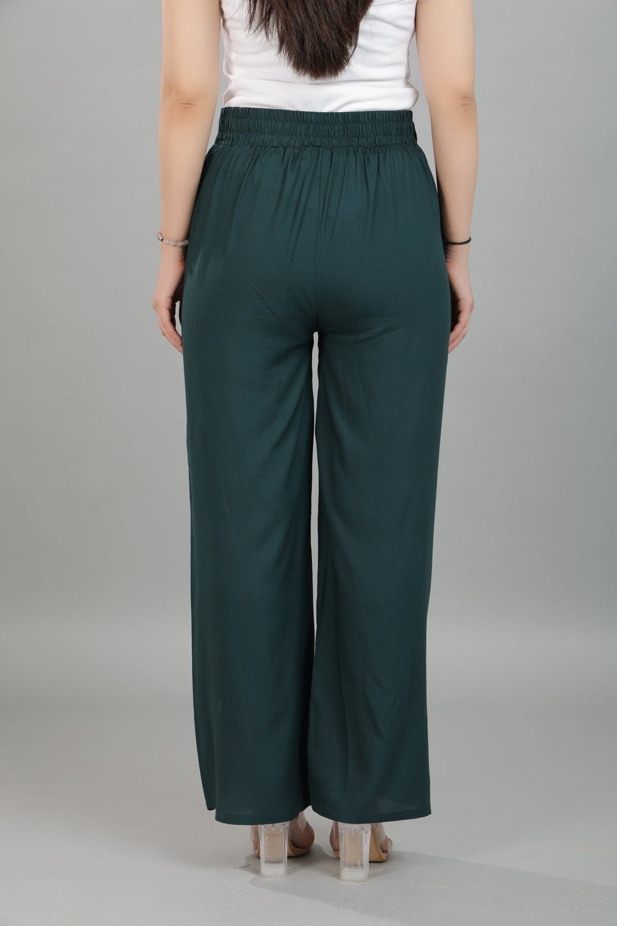 Bottle green wide leg pant [ 100% Rayon, Liva Certified ] -Wide leg pant