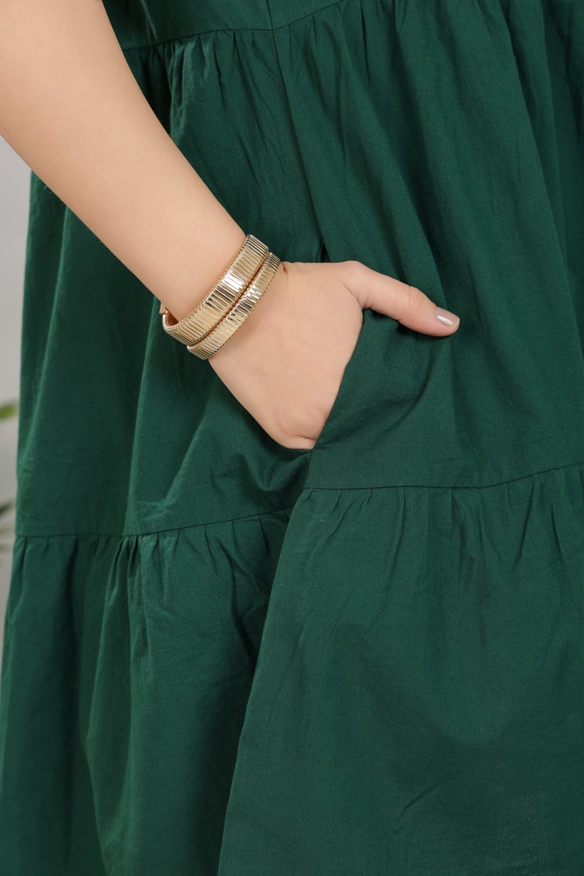 Bottlegreen collar flare dress [100% pure cotton] -Cotton midi dress