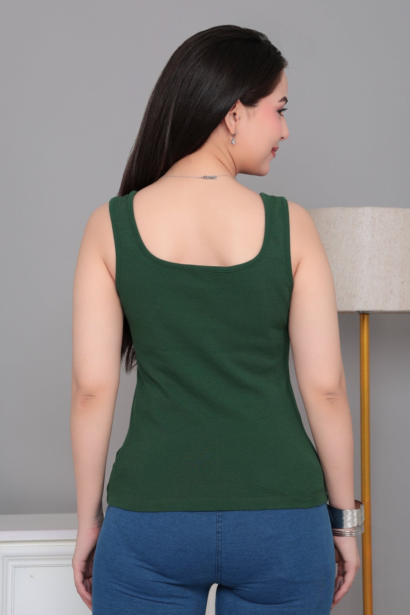 Bottlegreen square neck tank top [ 280 GSM non transparent fabric ] -Rib top