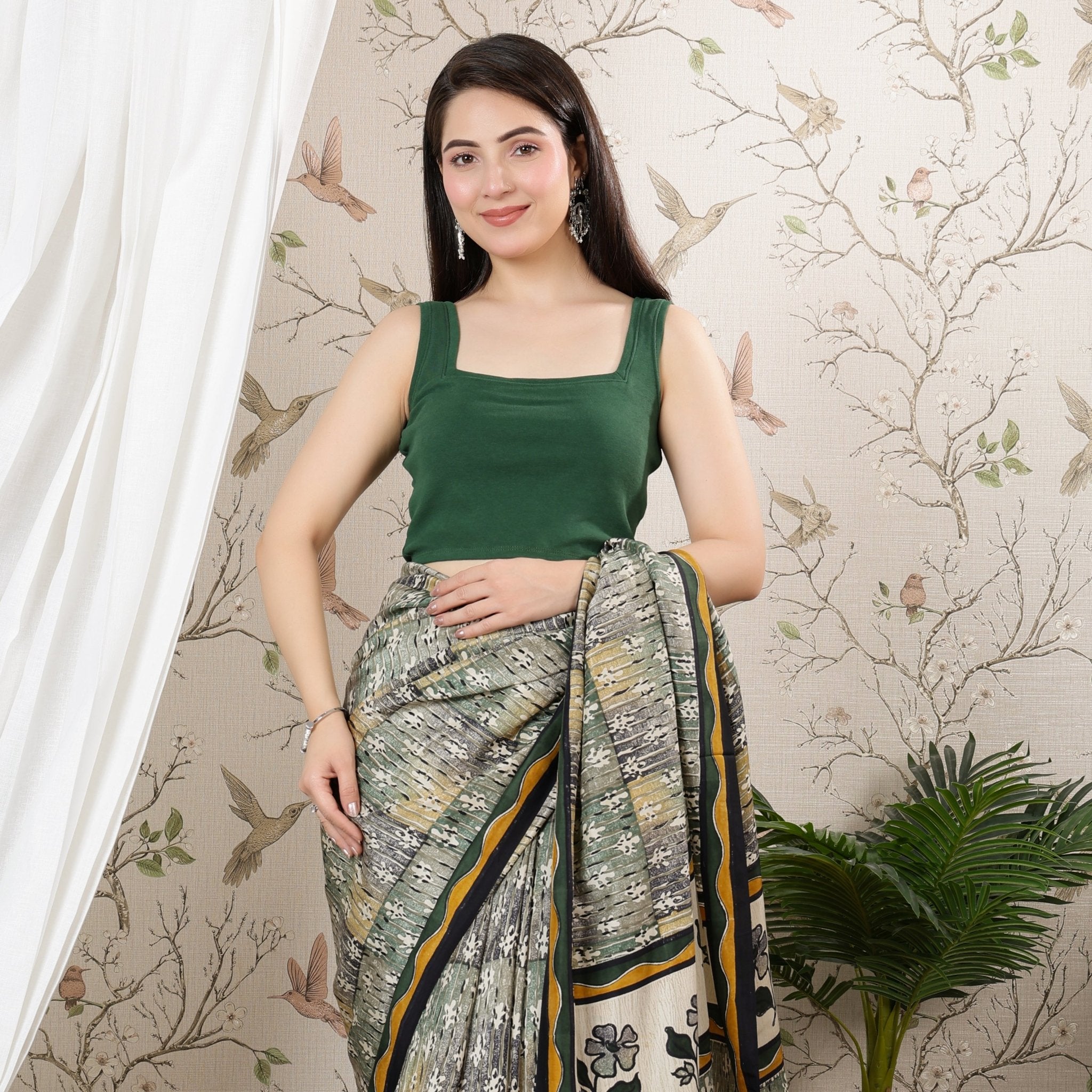 Bottlle Green Rib Square Neck Sleeveless Blouse [ 100% USA HQ Cotton, 280 GSM non transparent fabric ] -Rib blouse