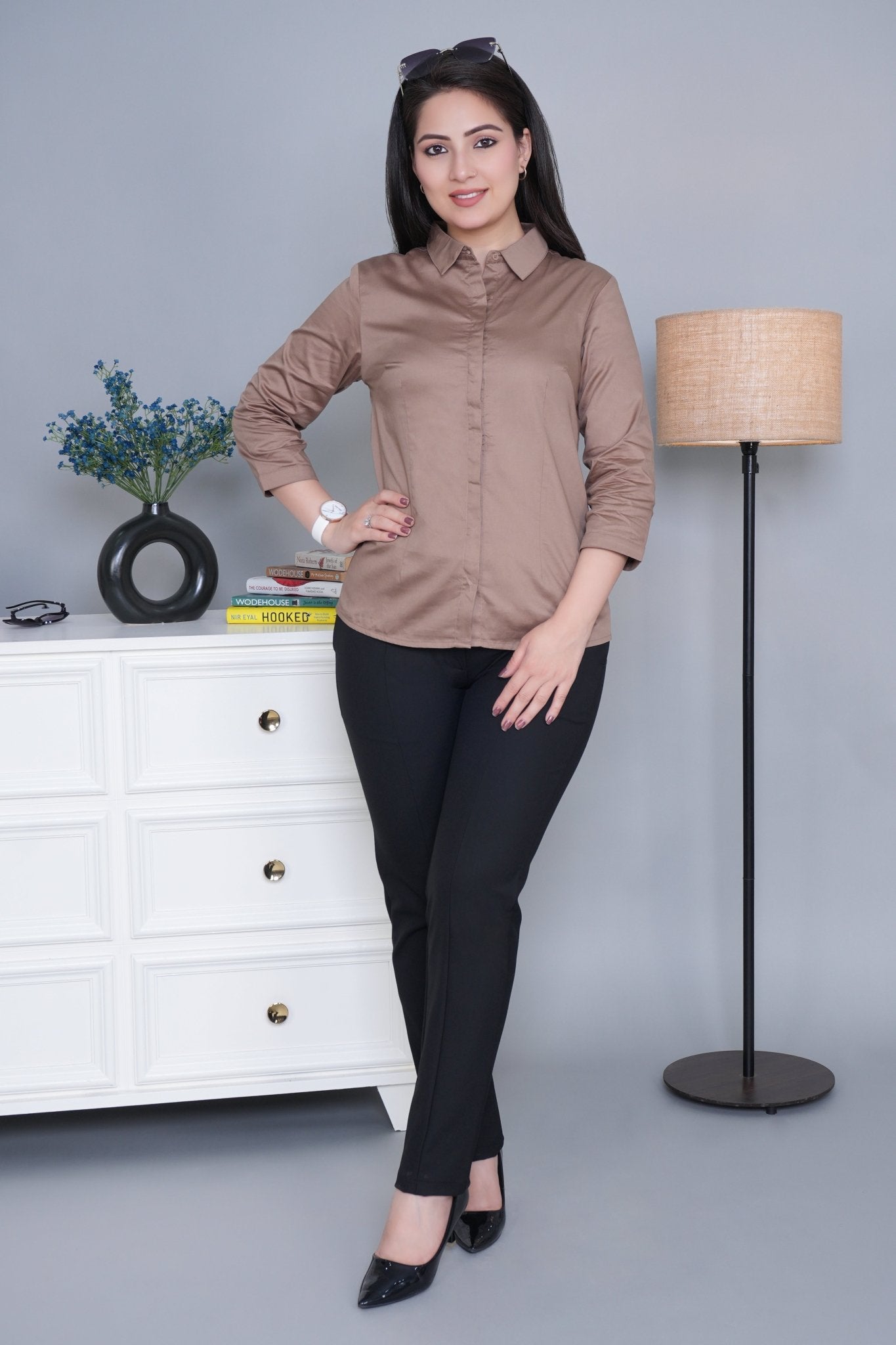 Brown cotton office placket shirt - Cotton office placket shirt