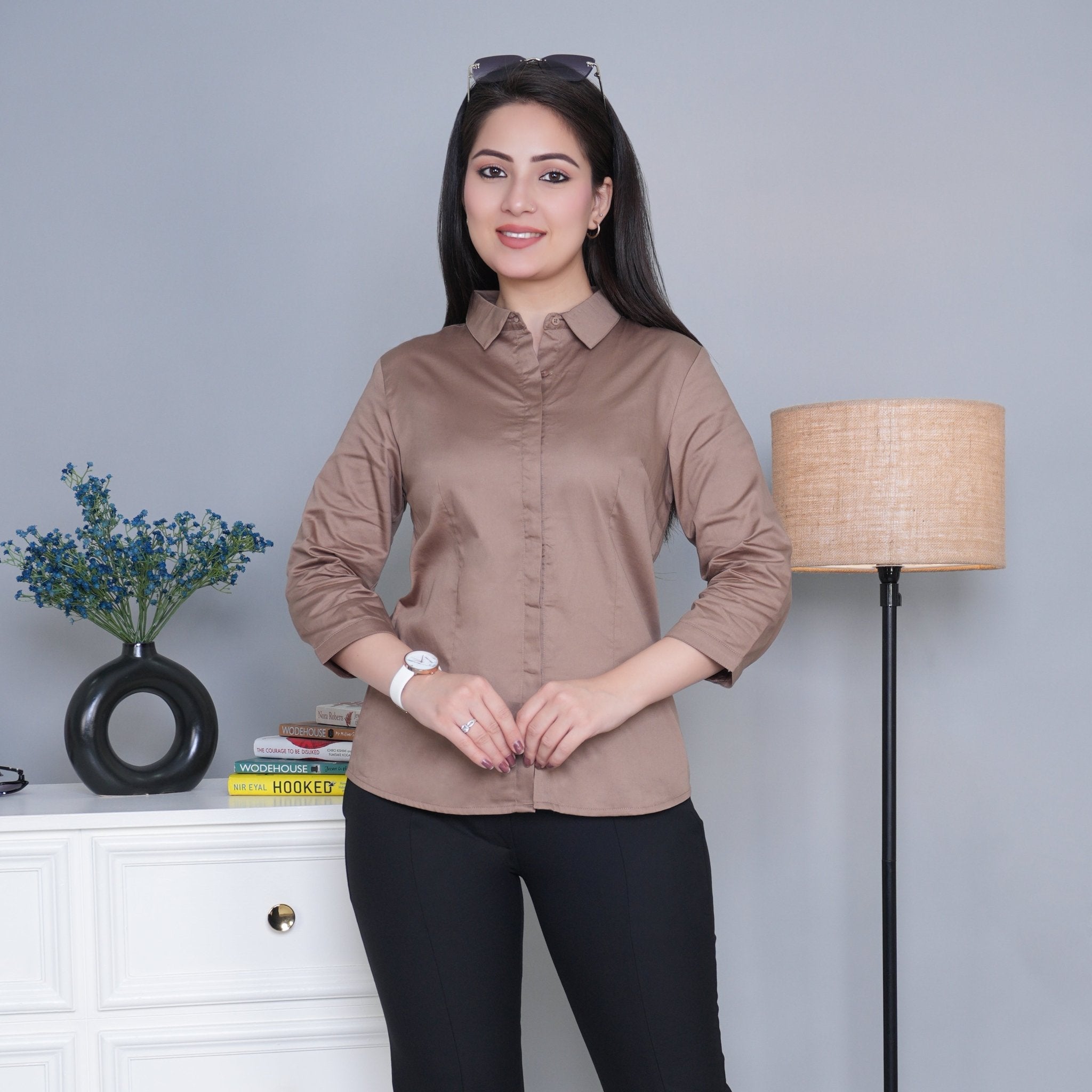 Brown cotton office placket shirt - Cotton office placket shirt