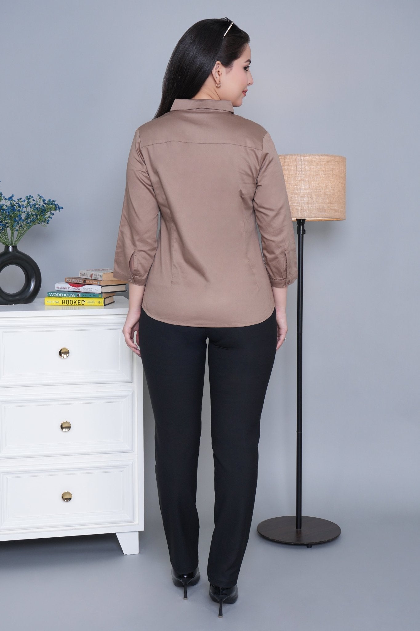 Brown cotton office placket shirt - Cotton office placket shirt