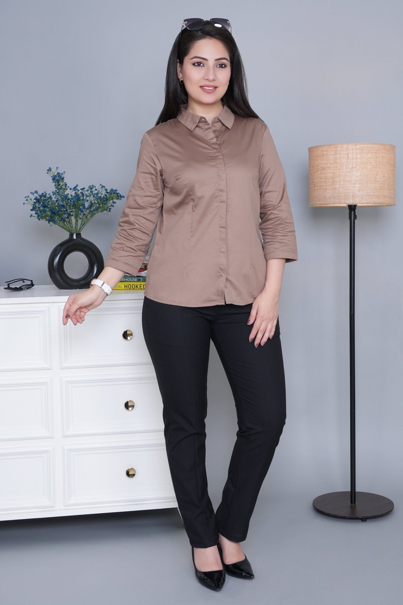 Brown cotton office placket shirt - Cotton office placket shirt
