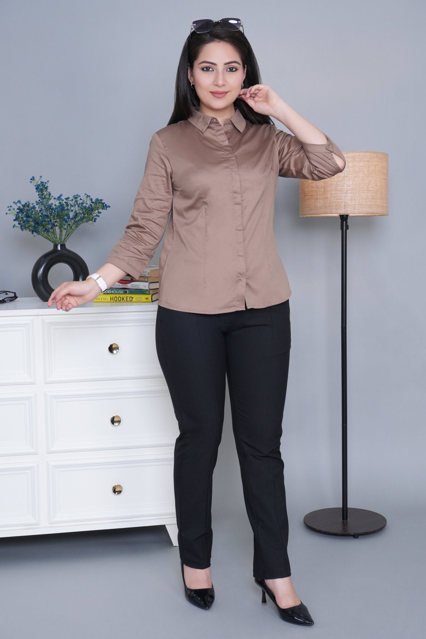 Brown cotton office placket shirt - Cotton office placket shirt