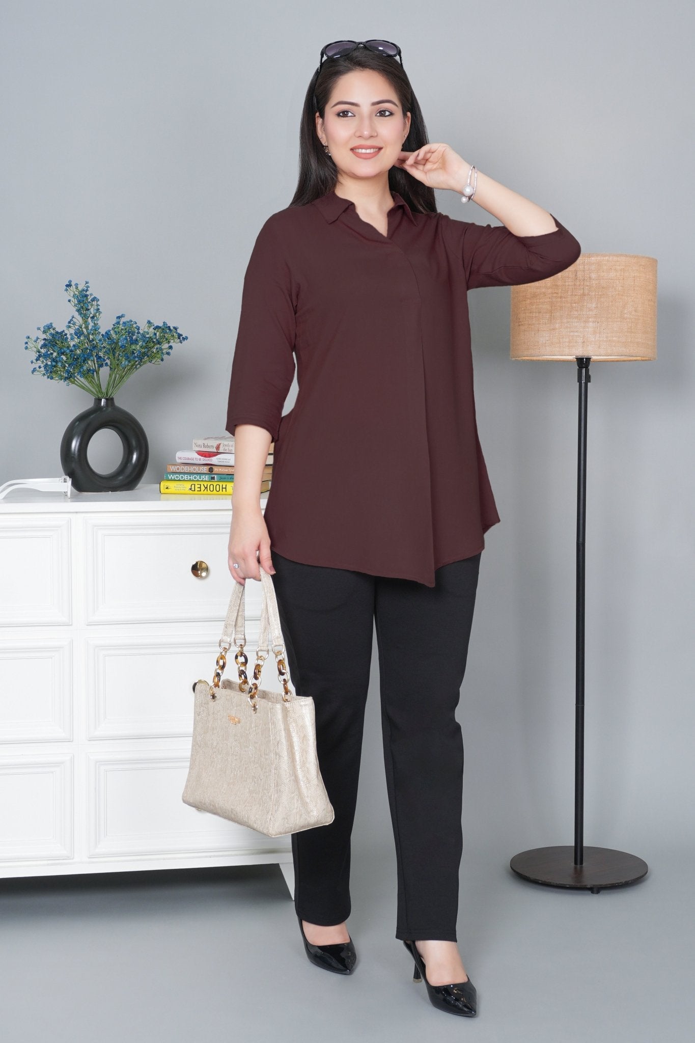 Brown rayon flare top [ 100% Rayon, Liva Certified ] - Rayon flare top