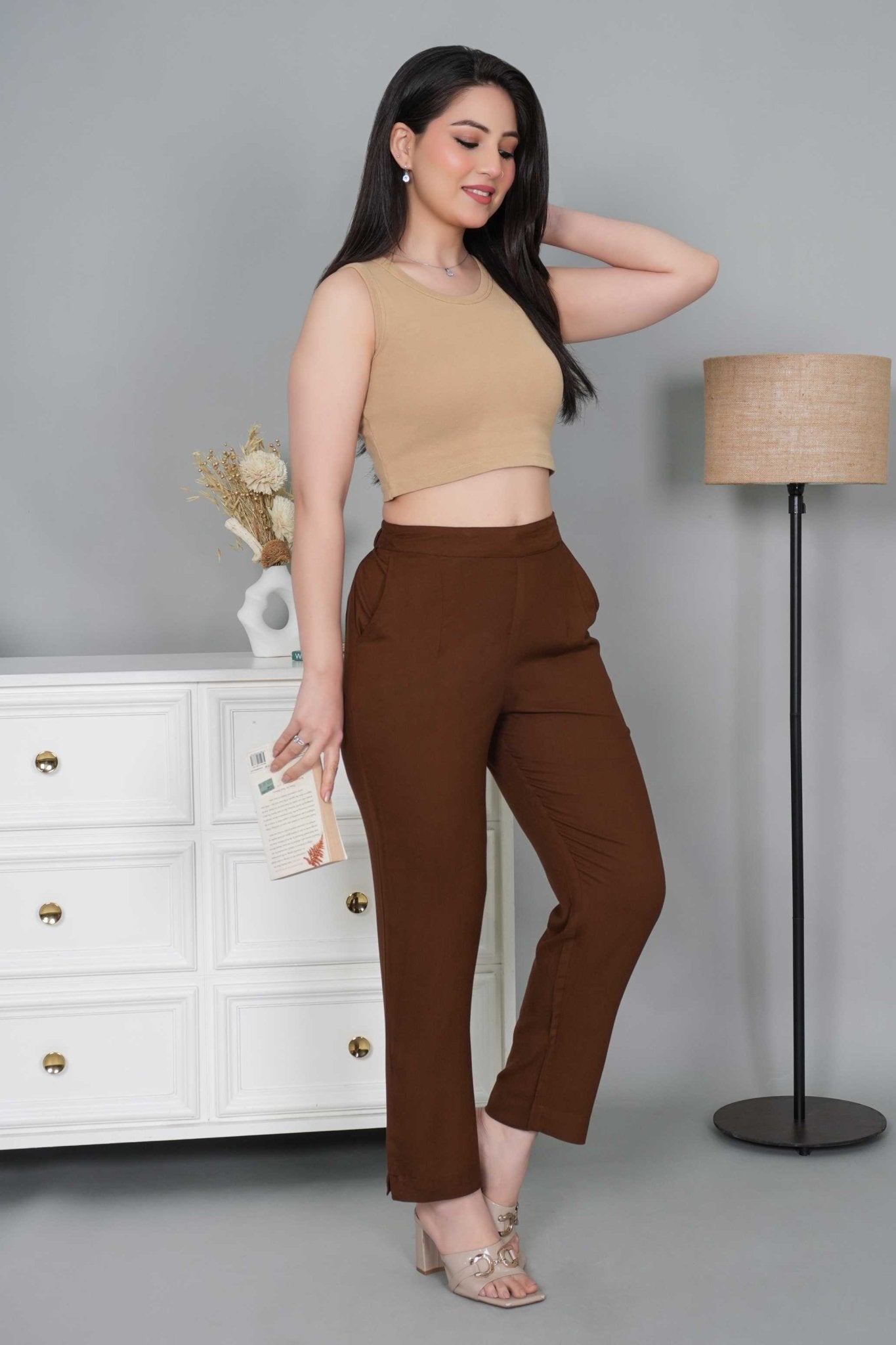 Brown rayon pant [ 100% Rayon, Liva Certified ] - Rayon pants