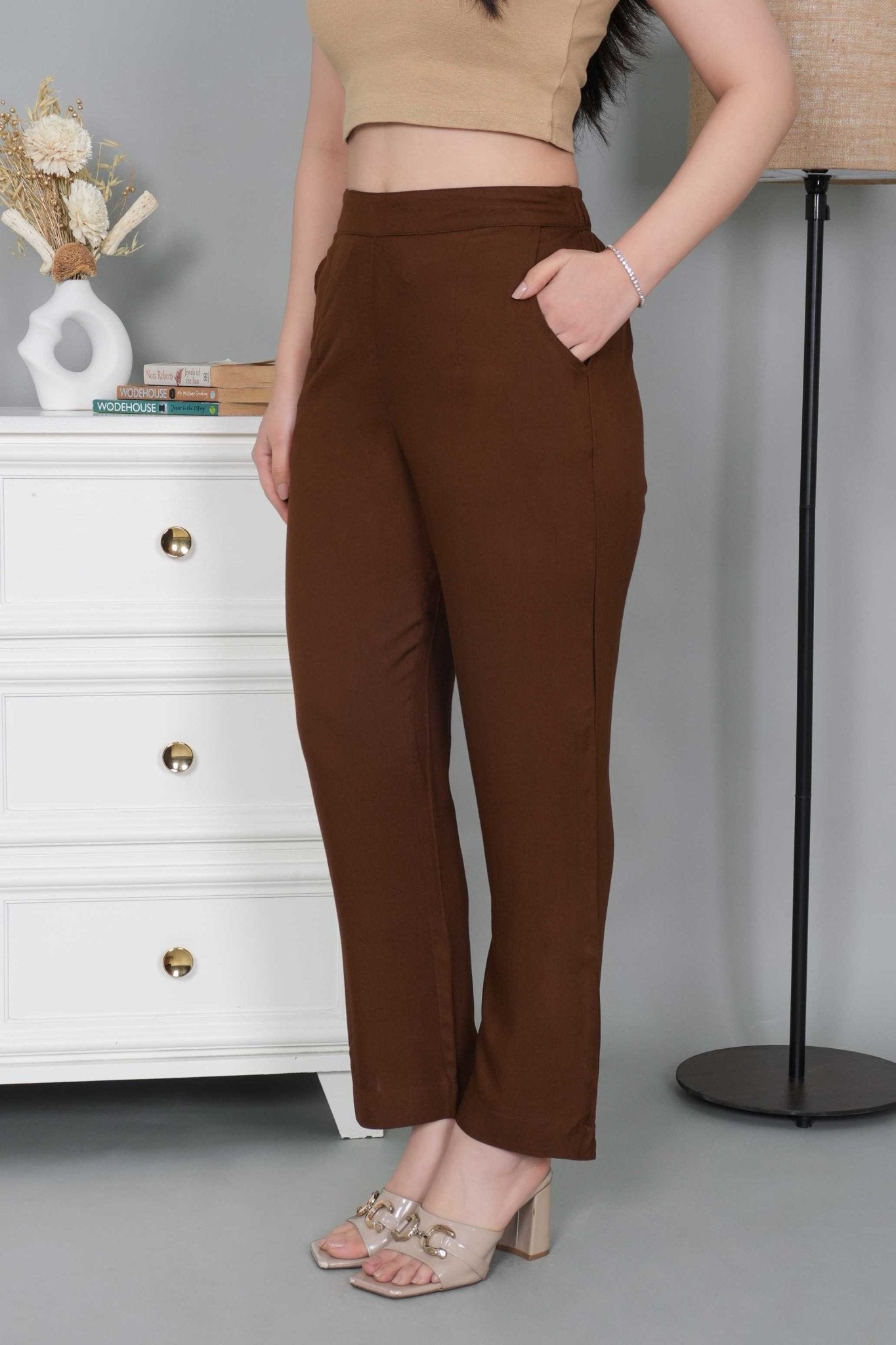 Brown rayon pant [ 100% Rayon, Liva Certified ] - Rayon pants