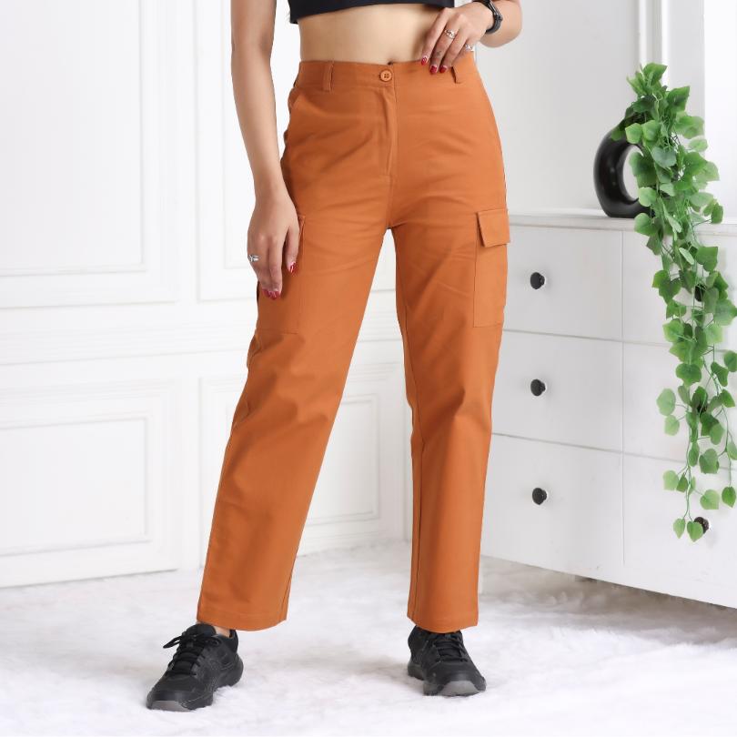 Brown stretchable biowash USA HQ cotton travel cargo pant with superior elastic belt. - Travel Cargo Pants