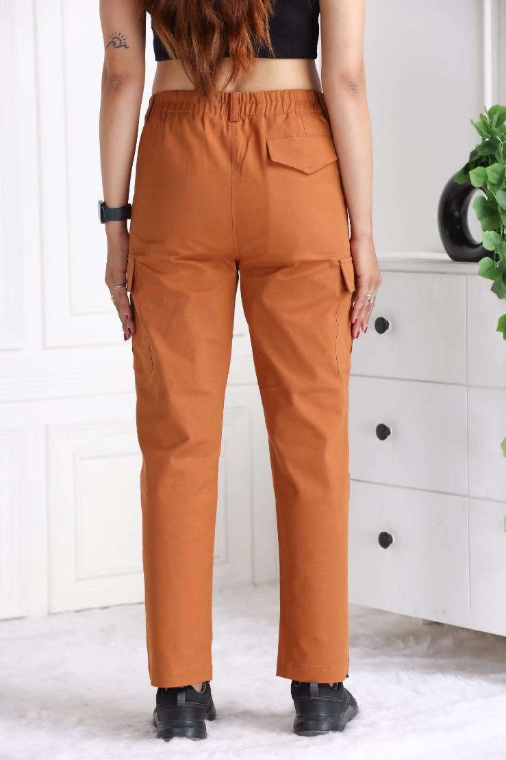 Brown stretchable biowash USA HQ cotton travel cargo pant with superior elastic belt. - Travel Cargo Pants