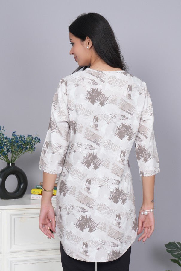 Brown v neck printed rayon flare top [100% Rayon] - Printed v neck top
