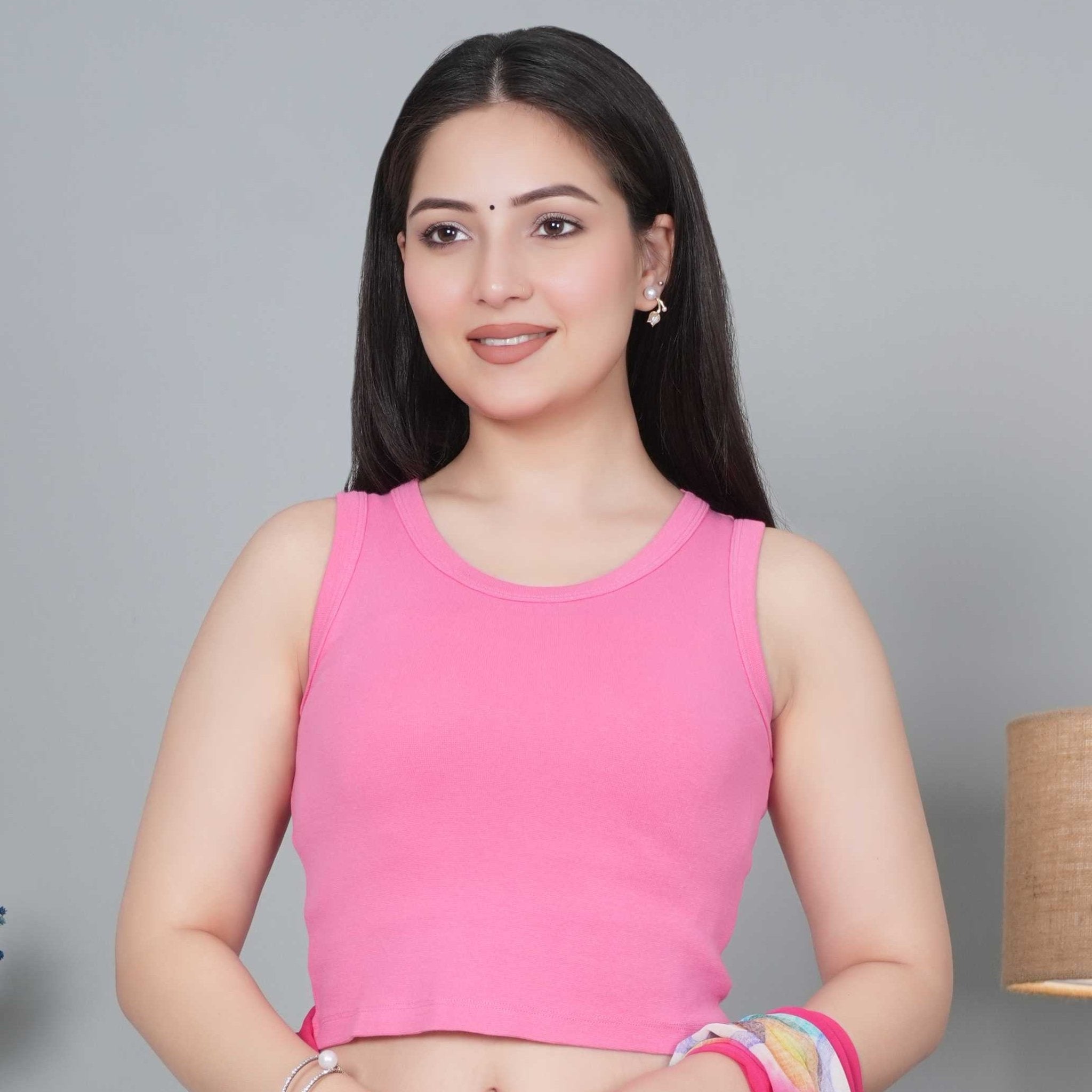 Bubblegum pink Rib Crop Blouse [ 100% USA HQ Cotton, 280 GSM non transparent fabric ] - Rib crop blouse