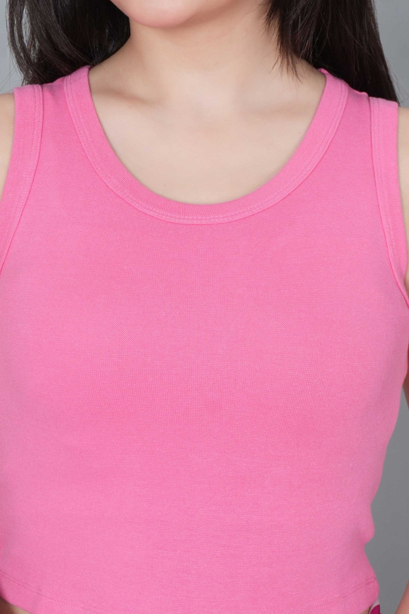 Bubblegum pink Rib Crop Blouse [ 100% USA HQ Cotton, 280 GSM non transparent fabric ] - Rib crop blouse