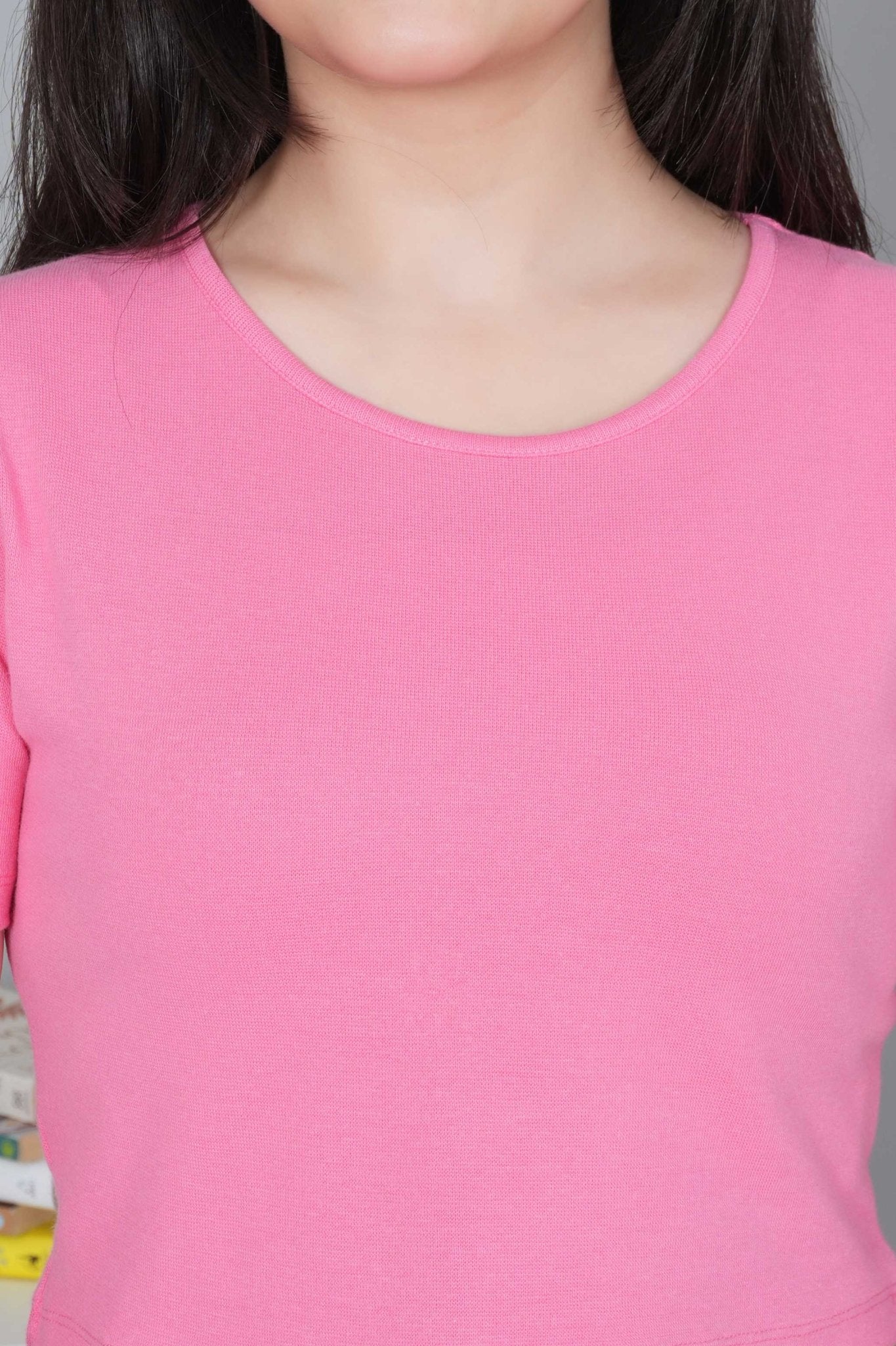 Bubblegum pink Rib Crop Tshirt Blouse [ 100% USA HQ Cotton, 280 GSM non transparent fabric ] - Rib crop tshirt blouse