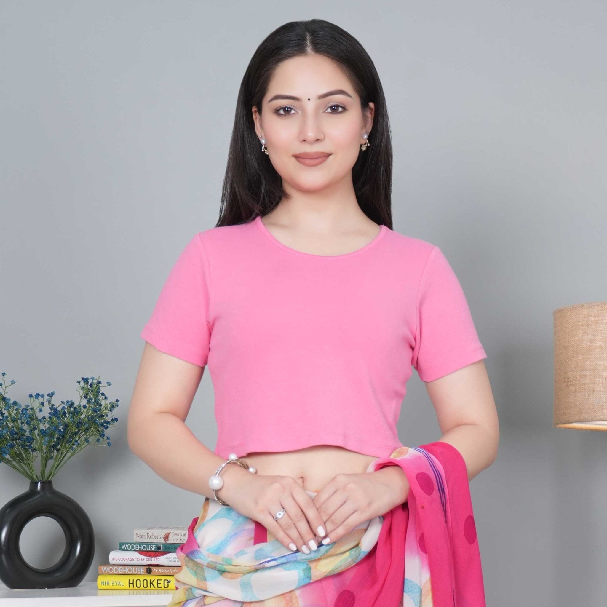 Bubblegum pink Rib Crop Tshirt Blouse [ 100% USA HQ Cotton, 280 GSM non transparent fabric ] - Rib crop tshirt blouse