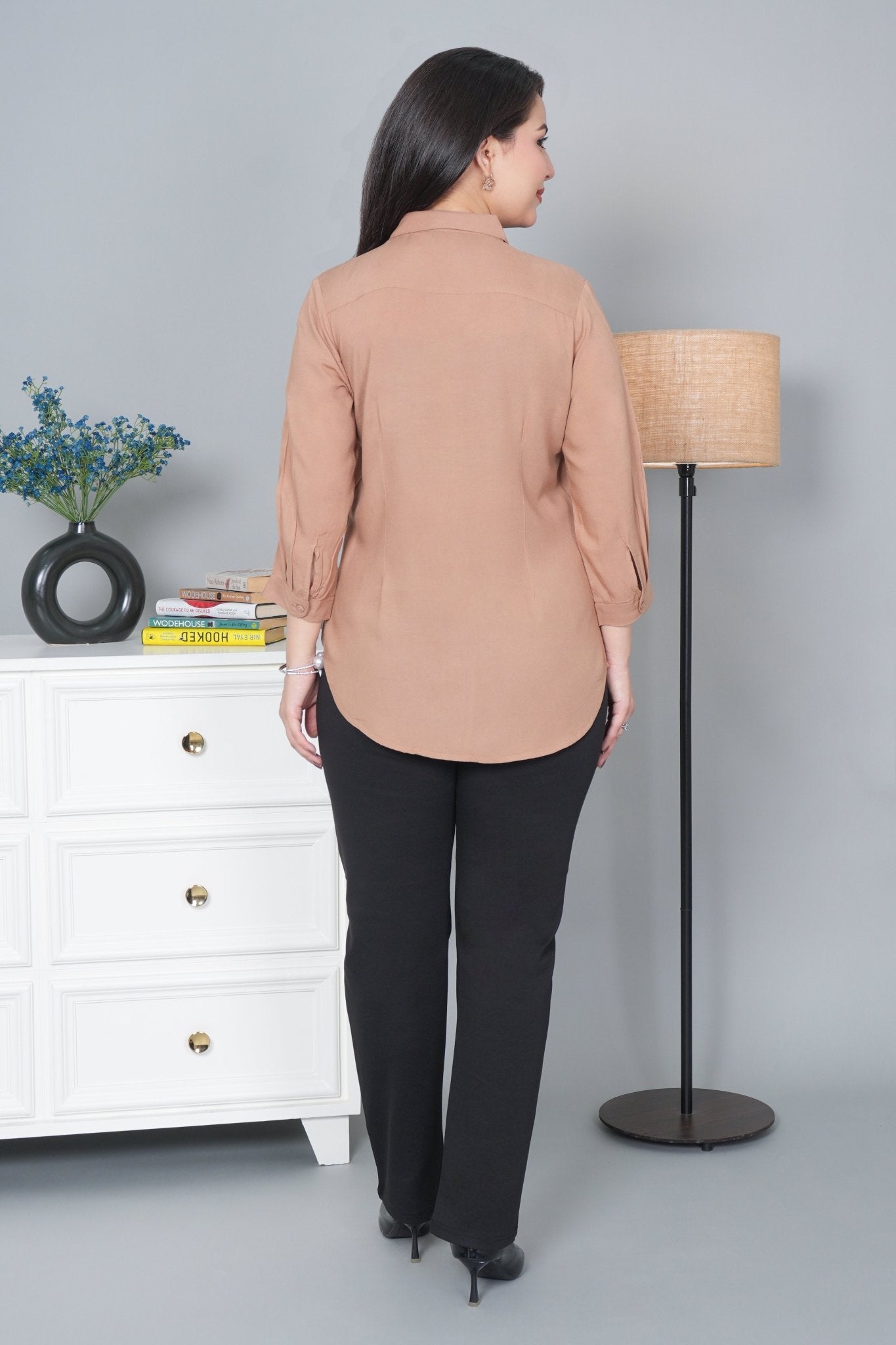 Camel long hemline shirt [ 100% Rayon, Liva Certified ] - Long hemline shirt