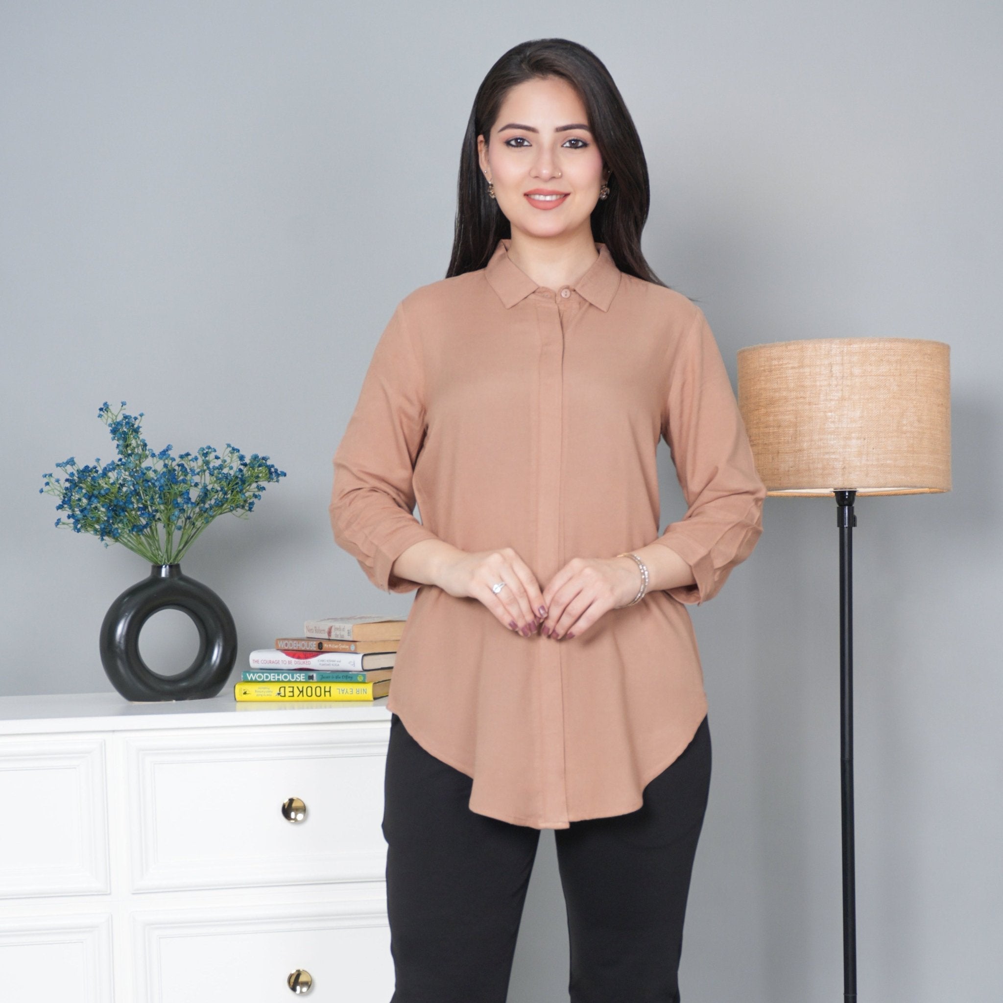 Camel long hemline shirt [ 100% Rayon, Liva Certified ] - Long hemline shirt
