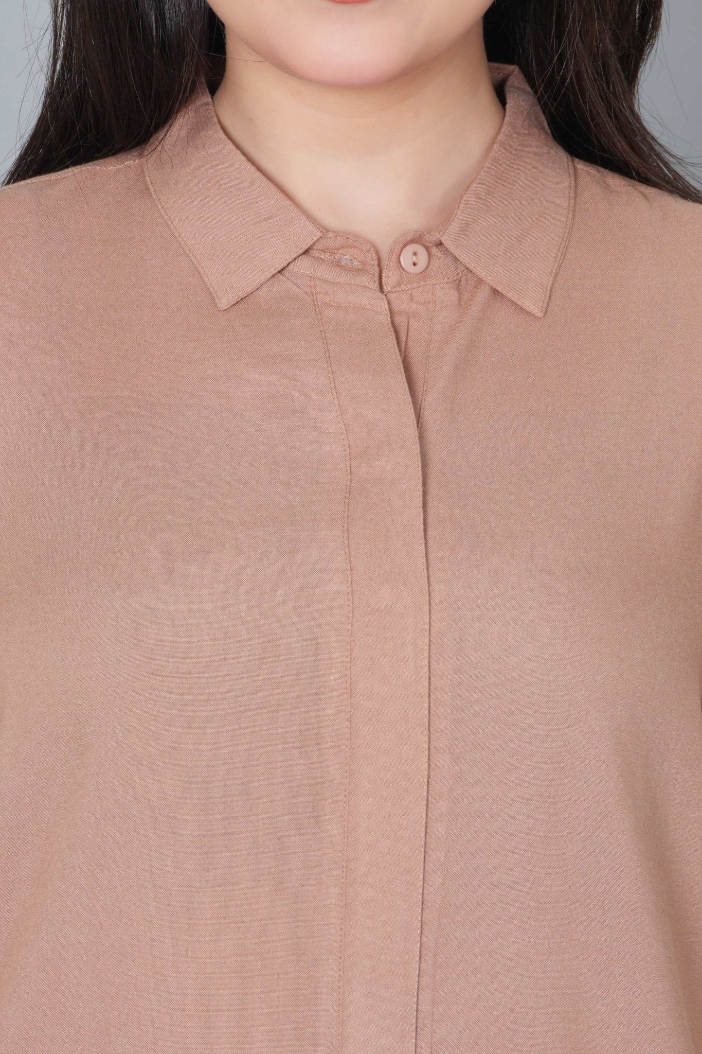 Camel long hemline shirt [ 100% Rayon, Liva Certified ] - Long hemline shirt