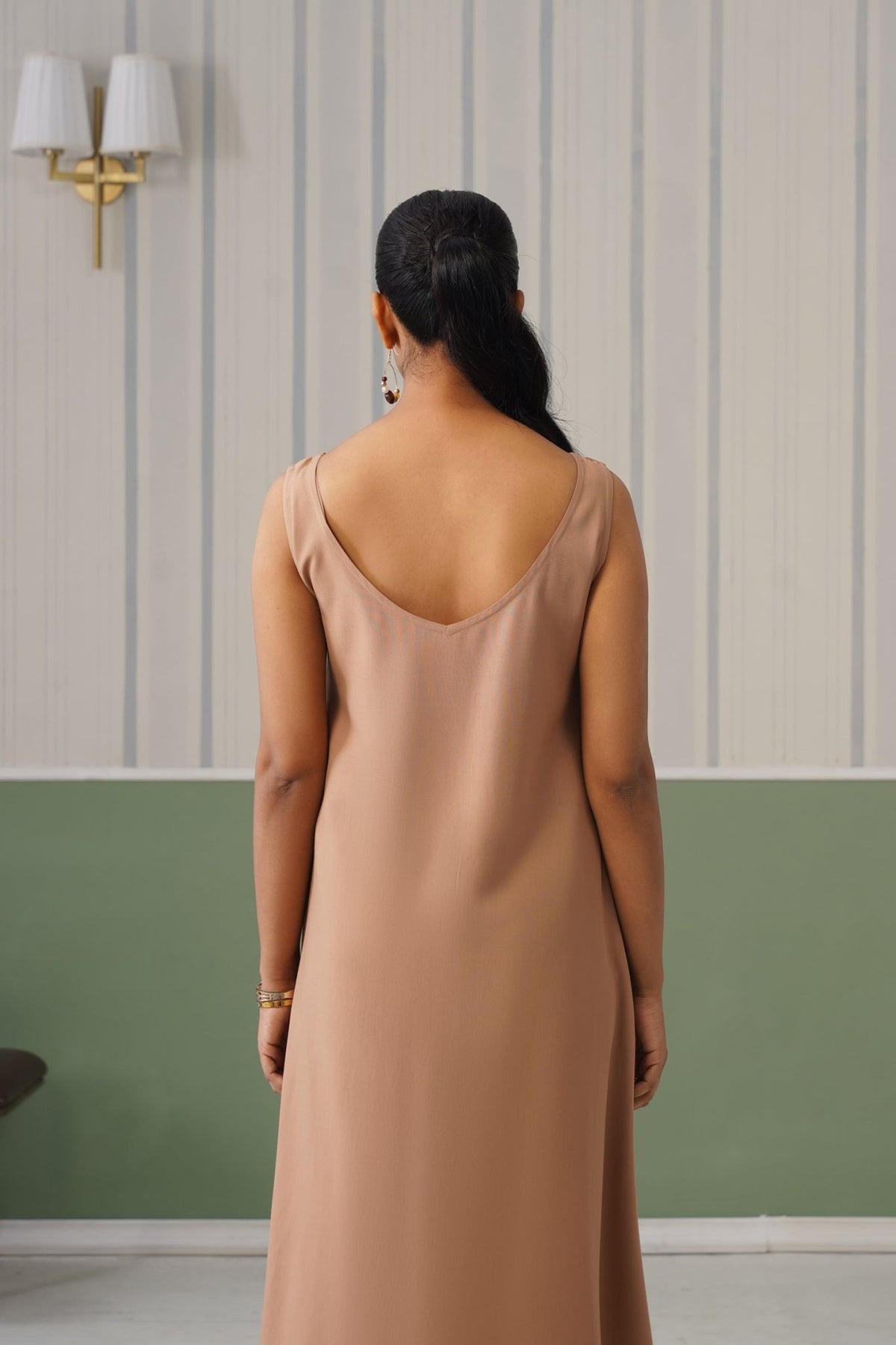 Camel rayon flare dress with pocket [ Premium 100% Rayon, Liva Certified ] -Rayon flare dress with pocket
