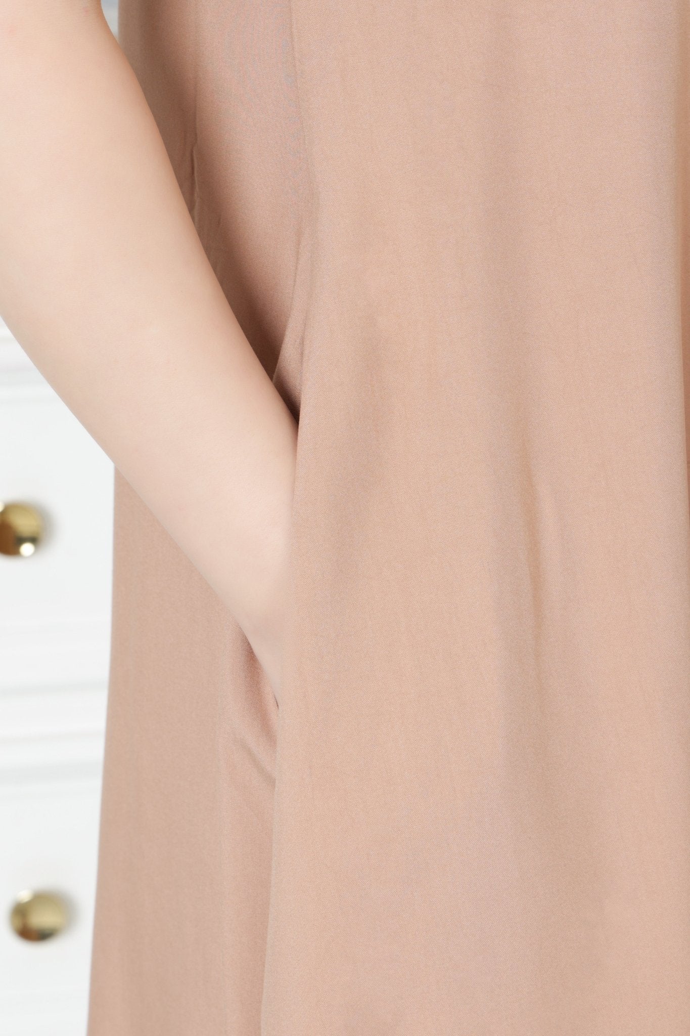 Camel rayon flare dress with pocket [ Premium 100% Rayon, Liva Certified ] - Rayon flare dress with pocket