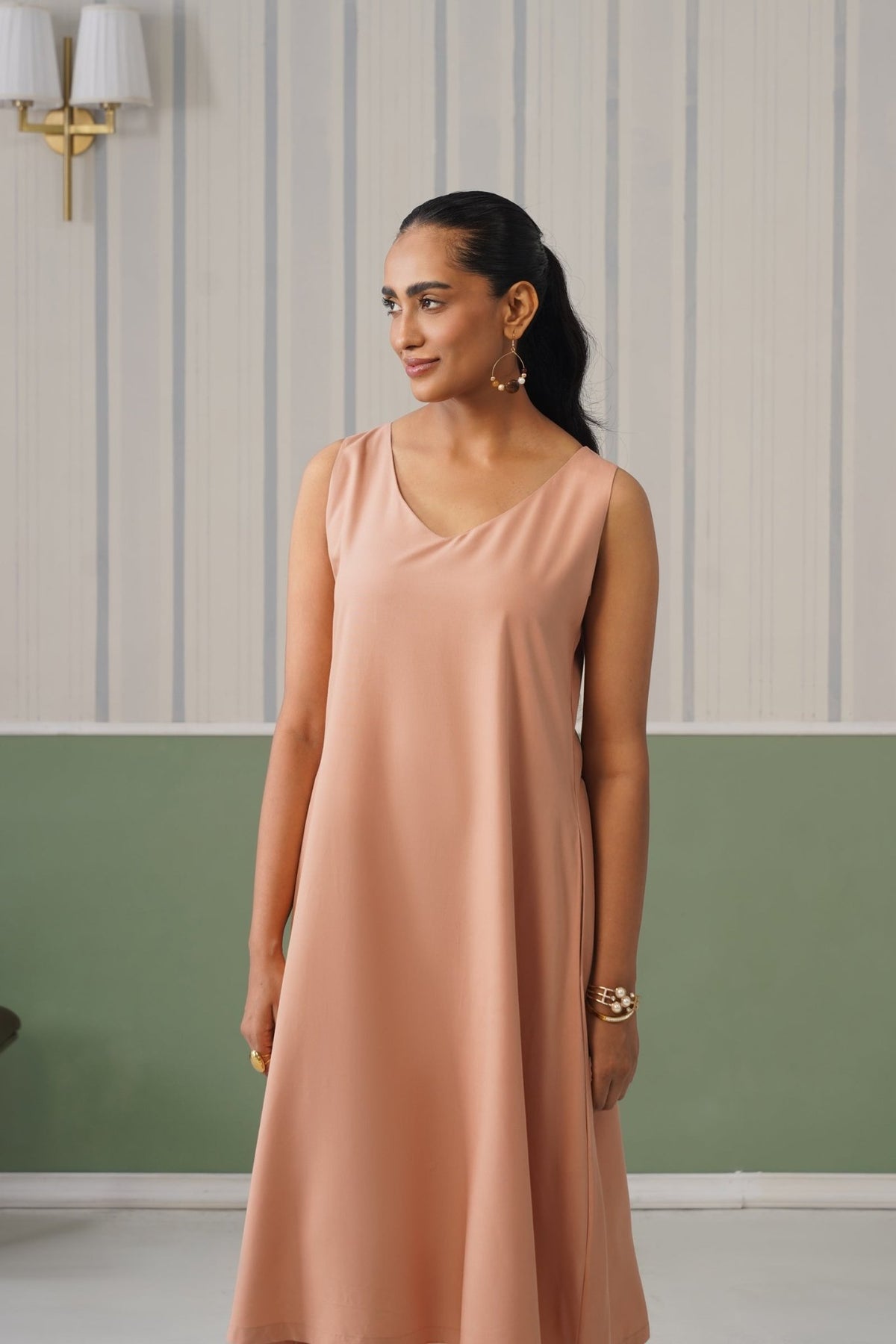 Camel rayon line dress with pocket [ Premium 100% Rayon, Liva Certified ] -Rayon line dress with pocket