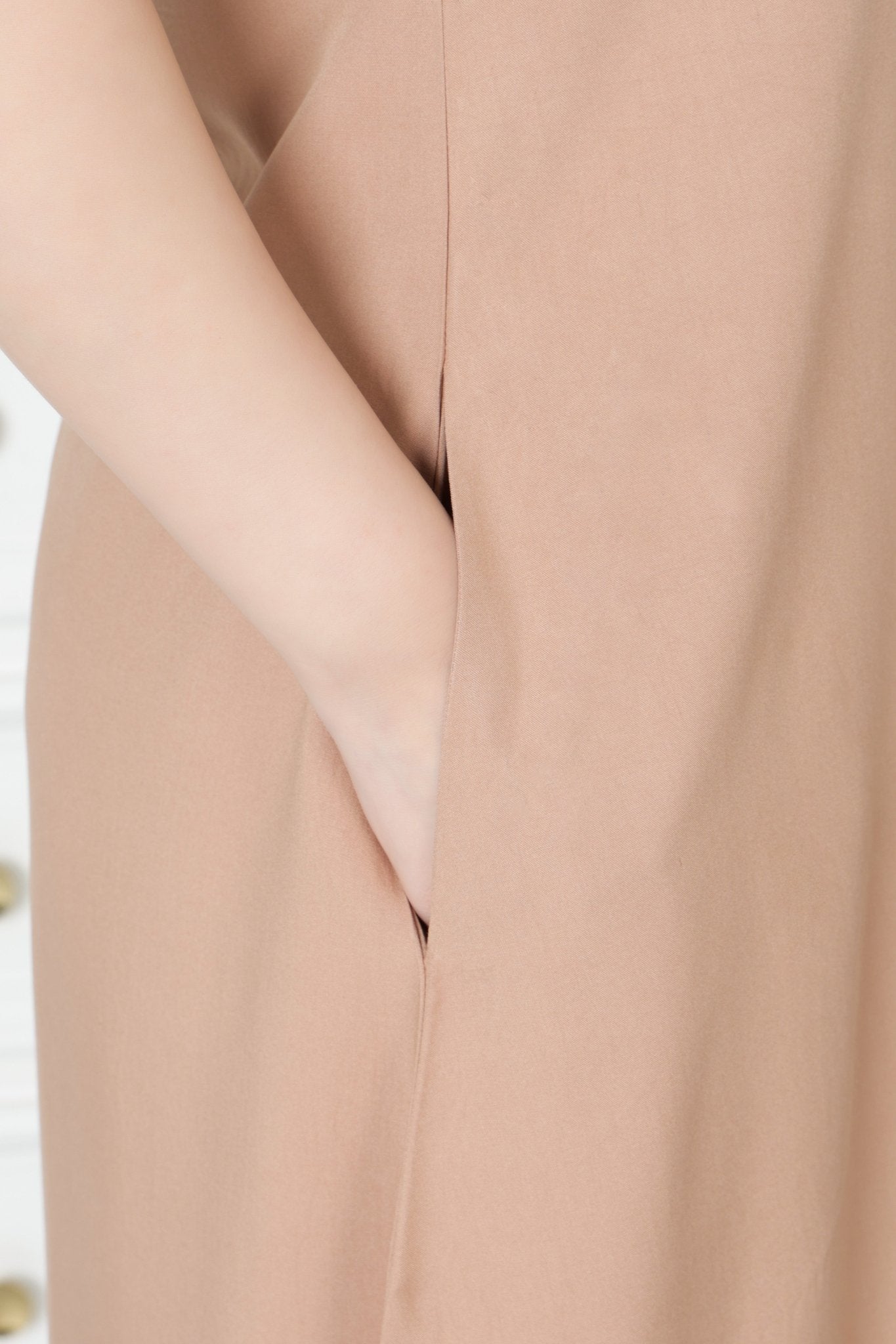 Camel rayon line dress with pocket [ Premium 100% Rayon, Liva Certified ] - Rayon line dress with pocket