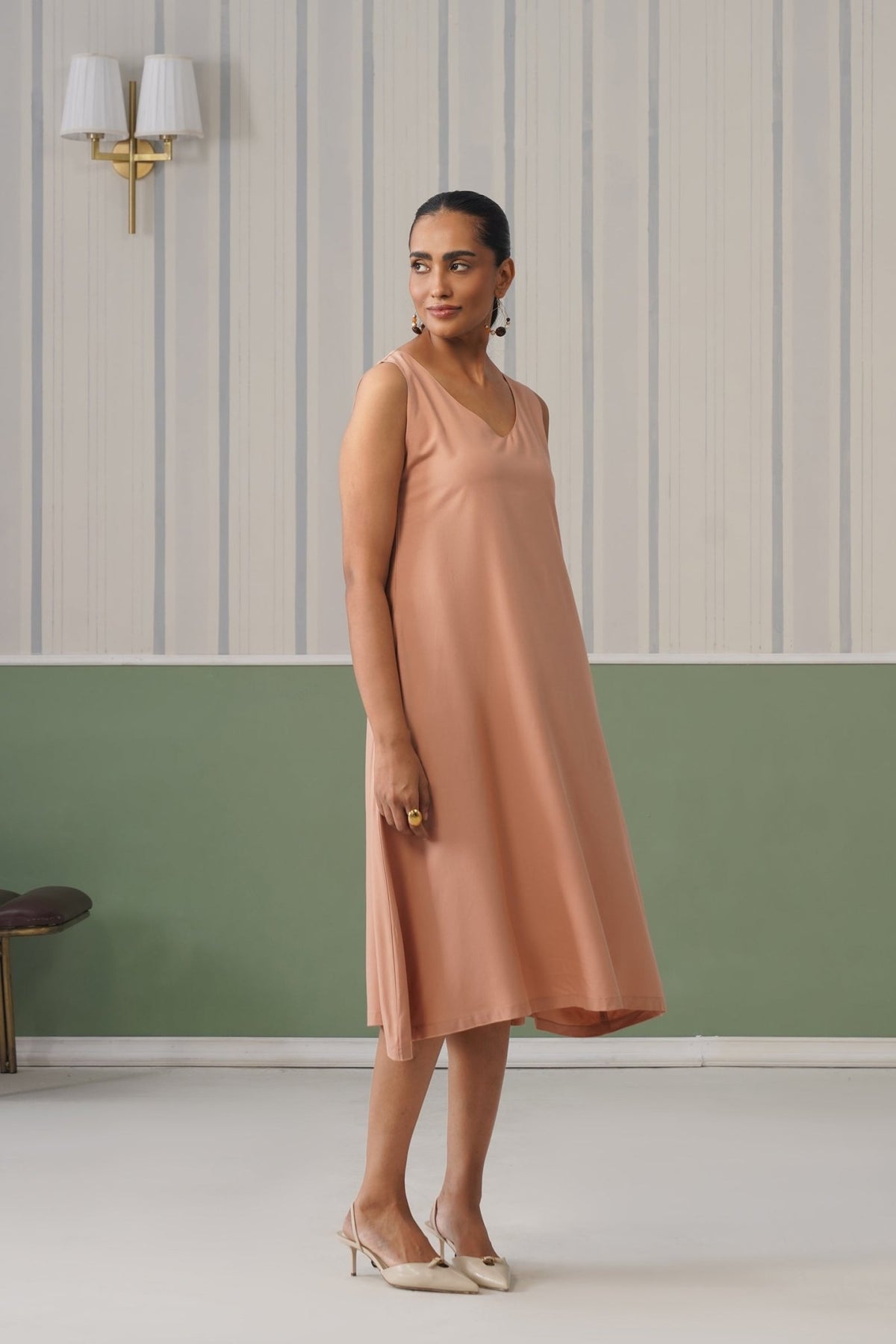 Camel rayon line dress with pocket [ Premium 100% Rayon, Liva Certified ] -Rayon line dress with pocket