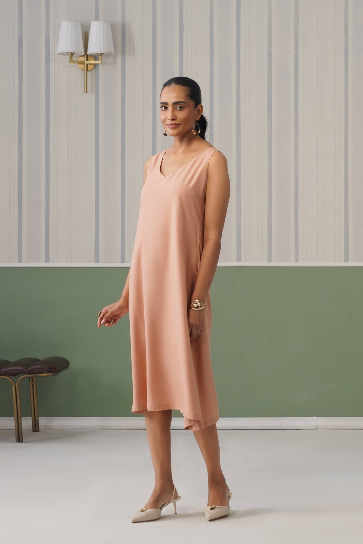 Camel rayon line dress with pocket [ Premium 100% Rayon, Liva Certified ] -Rayon line dress with pocket