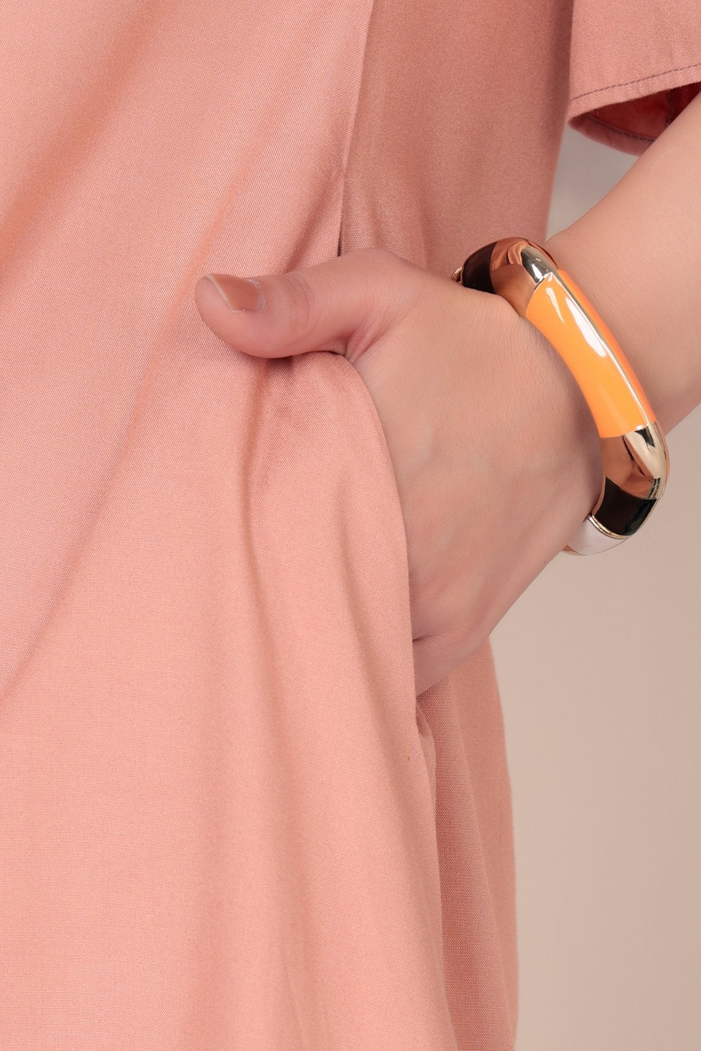 Camel v-neck line dress with sleeves [ Premium 100% Rayon, Liva Certified ] -Rayon flare dress with pocket