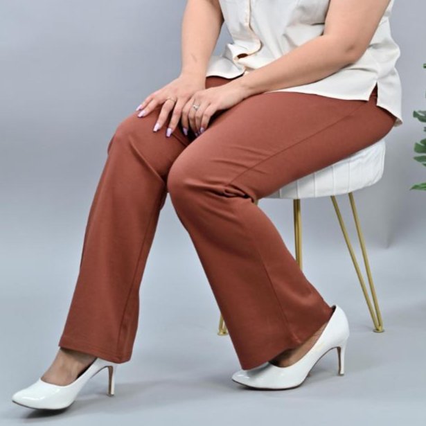 Caramel plus size stretchable biowash USA HQ cotton bootcut flare pants with superior elastic belt. - Milano plus size bootcut flare pants