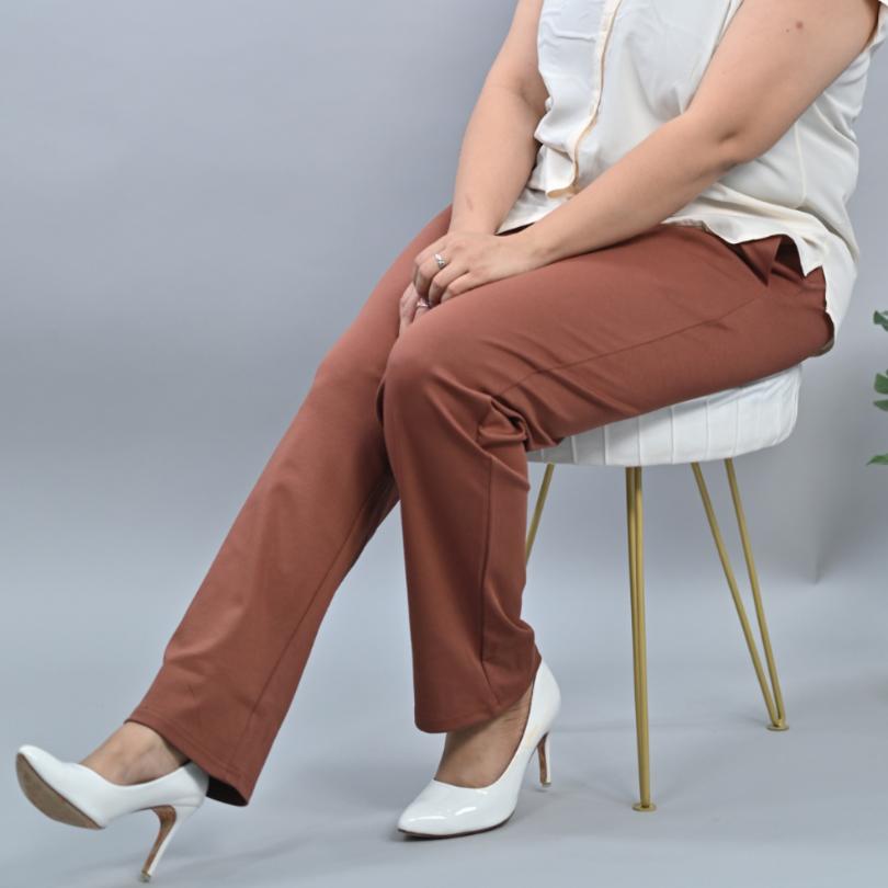 Caramel plus size stretchable biowash USA HQ cotton cigarette pencil pants with superior elastic belt. [Straight fit] - Milano plus size cigarette pencil pants