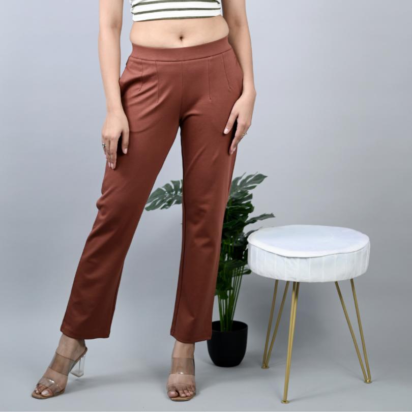 Caramel stretchable biowash USA HQ cotton cigarette pencil pants with superior elastic belt. [Straight fit] - Milano cigarette pencil pants