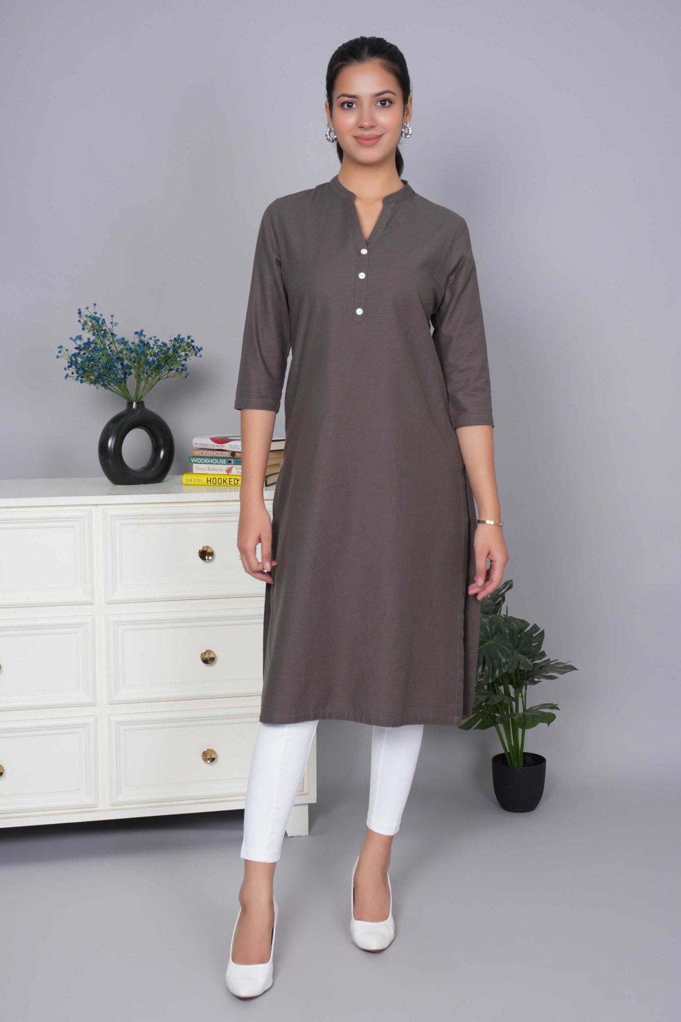 Charcoal 100% Premium Cotton Long Kurta - Long kurta