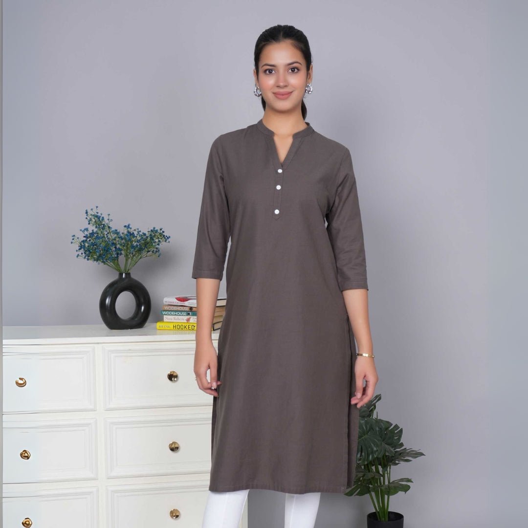Charcoal 100% Premium Cotton Long Kurta - Long kurta
