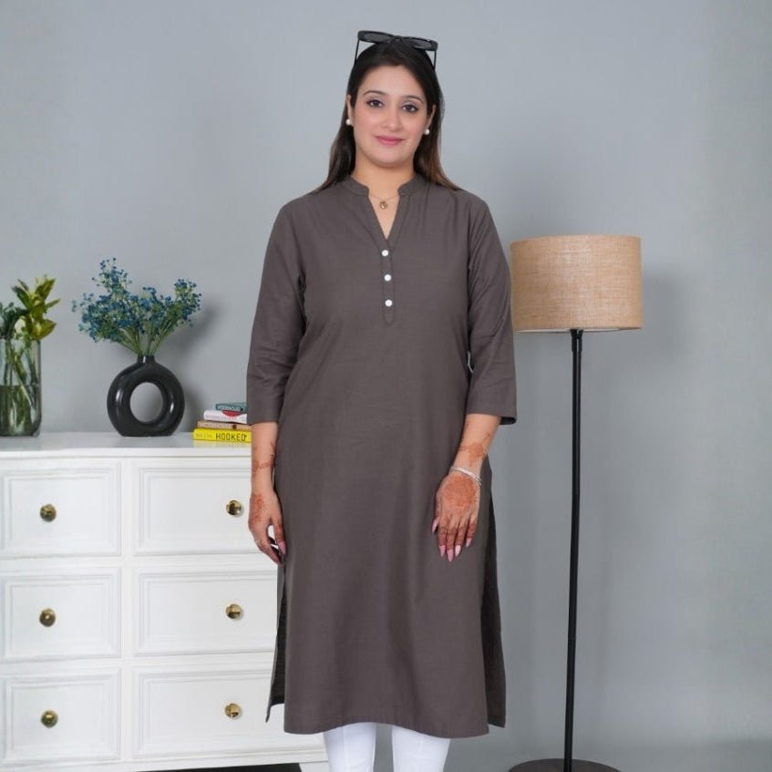 Charcoal 100% Premium Cotton Long Kurta - Long kurta